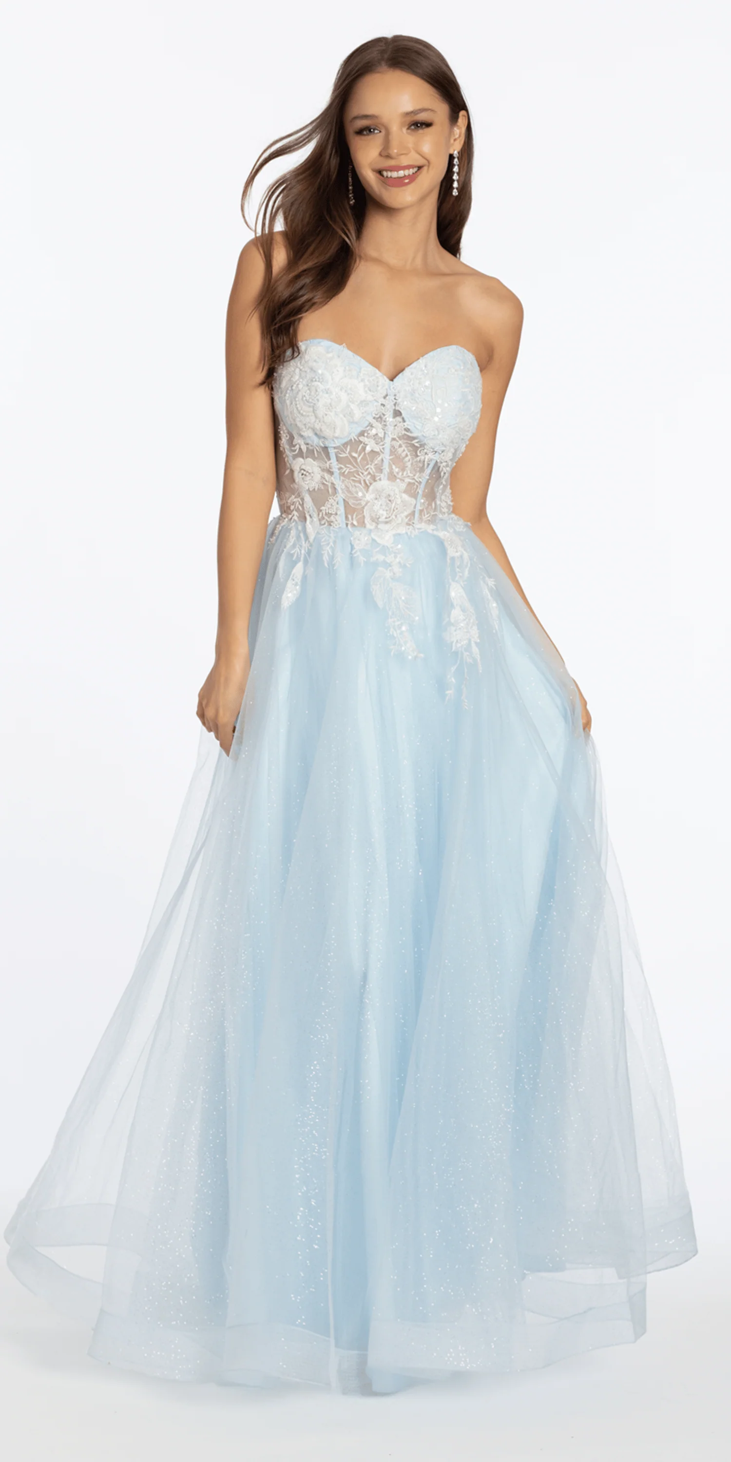 Strapless Floral Embellished Corset Glitter Tulle Ballgown - Image 3