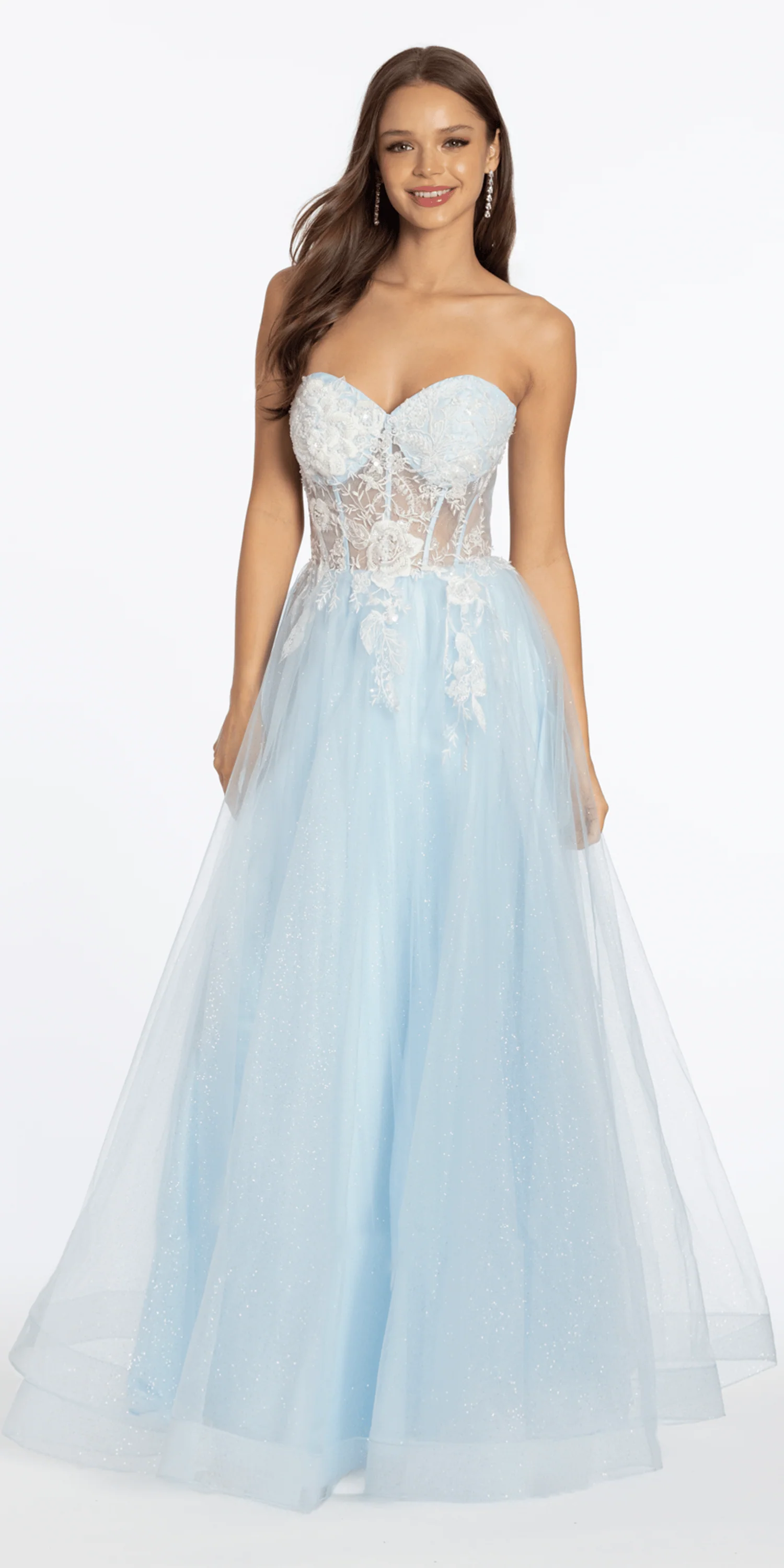 Strapless Floral Embellished Corset Glitter Tulle Ballgown - Image 4