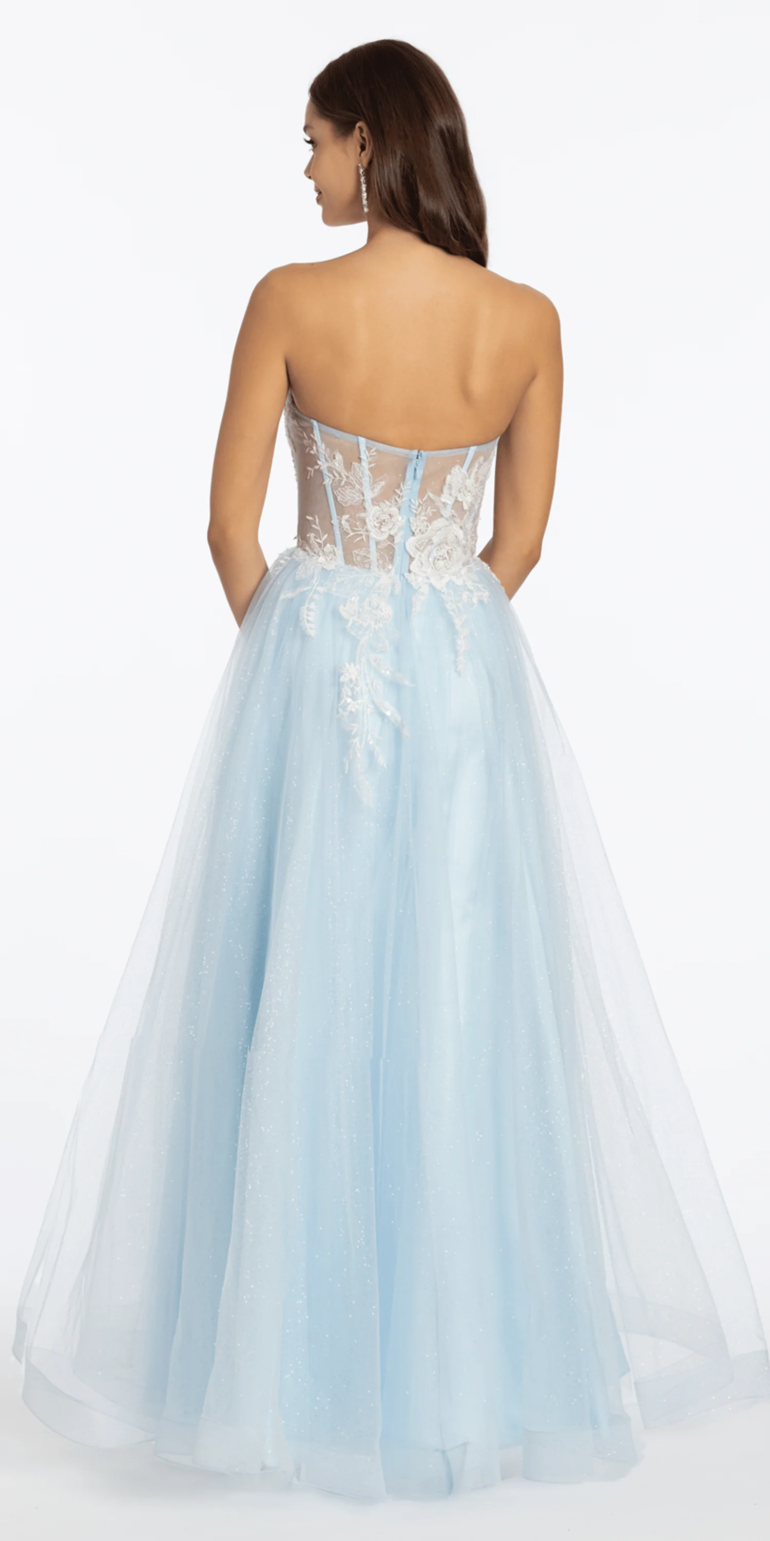 Strapless Floral Embellished Corset Glitter Tulle Ballgown - Image 5