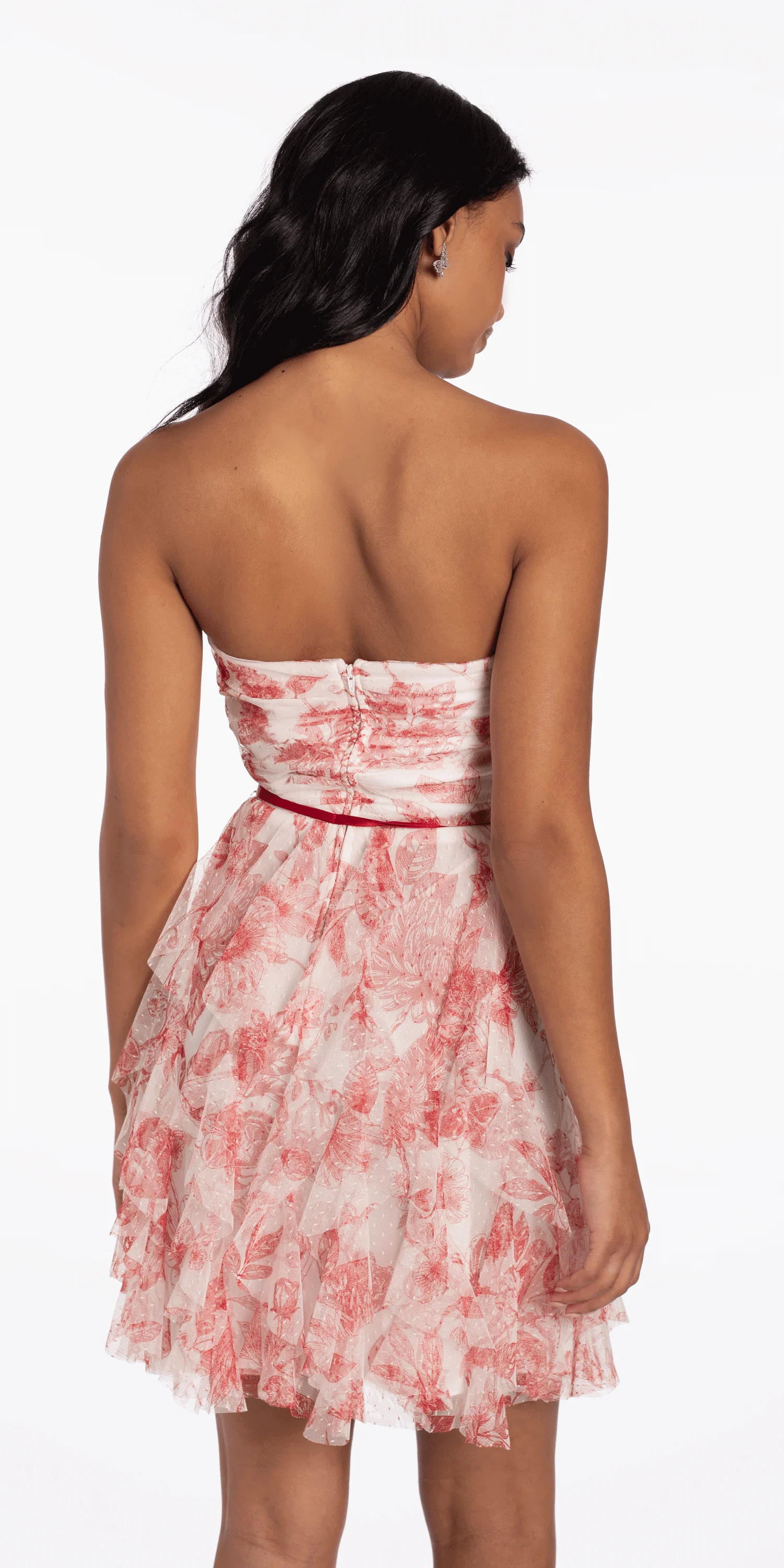 Strapless Floral Mesh Tiered Fit and Flare Dress - Image 4