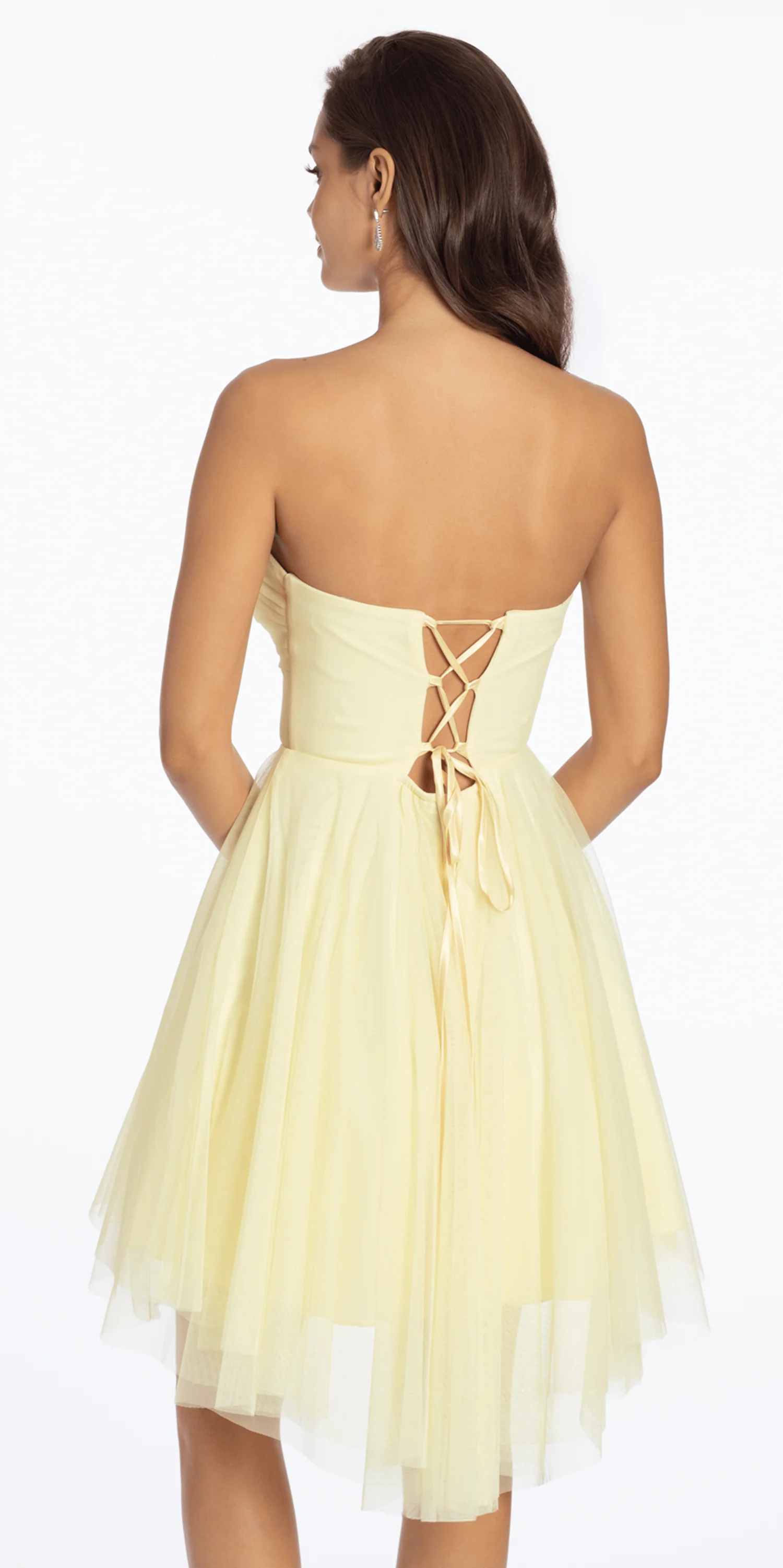 Strapless Mesh Corset Fit and Flare Dress with Twist Bodice - Image 5