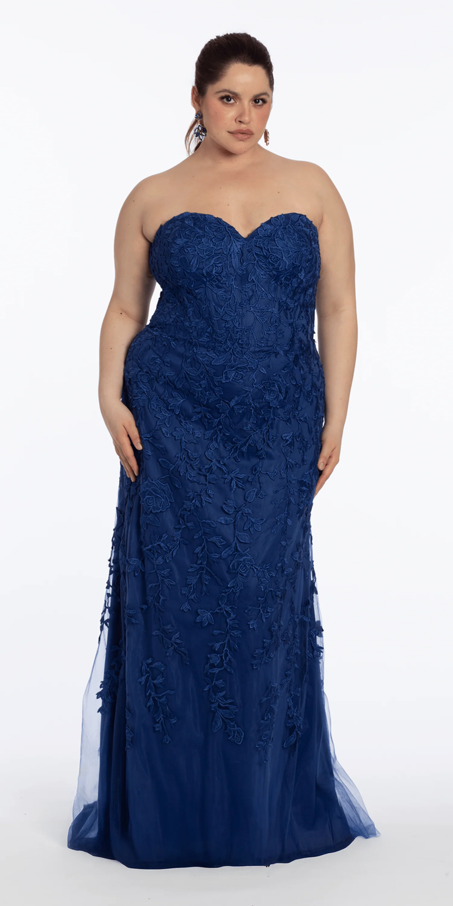 Strapless Mesh Embroidered Lace Up Back Column Dress - Image 10