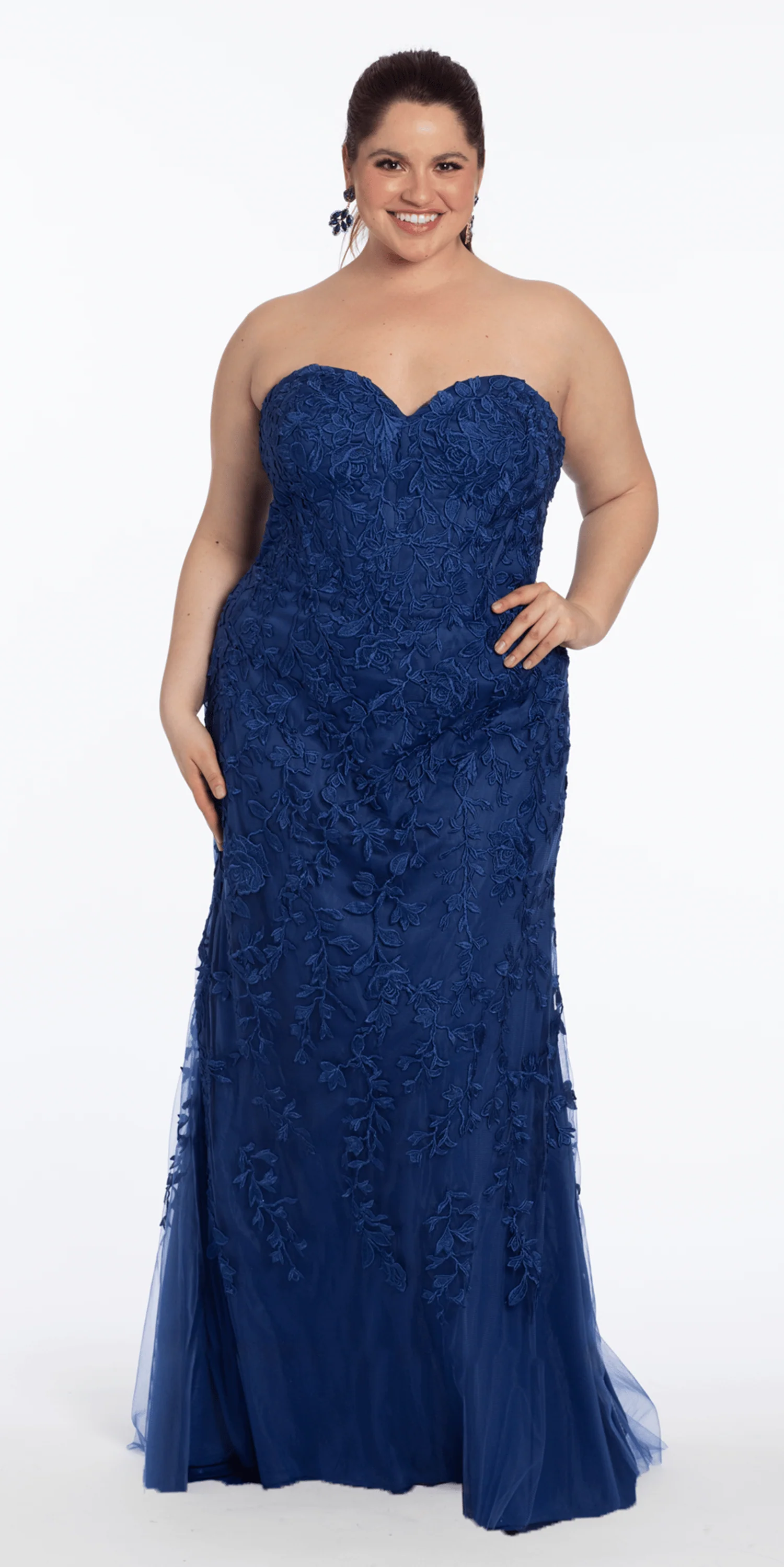 Strapless Mesh Embroidered Lace Up Back Column Dress - Image 8