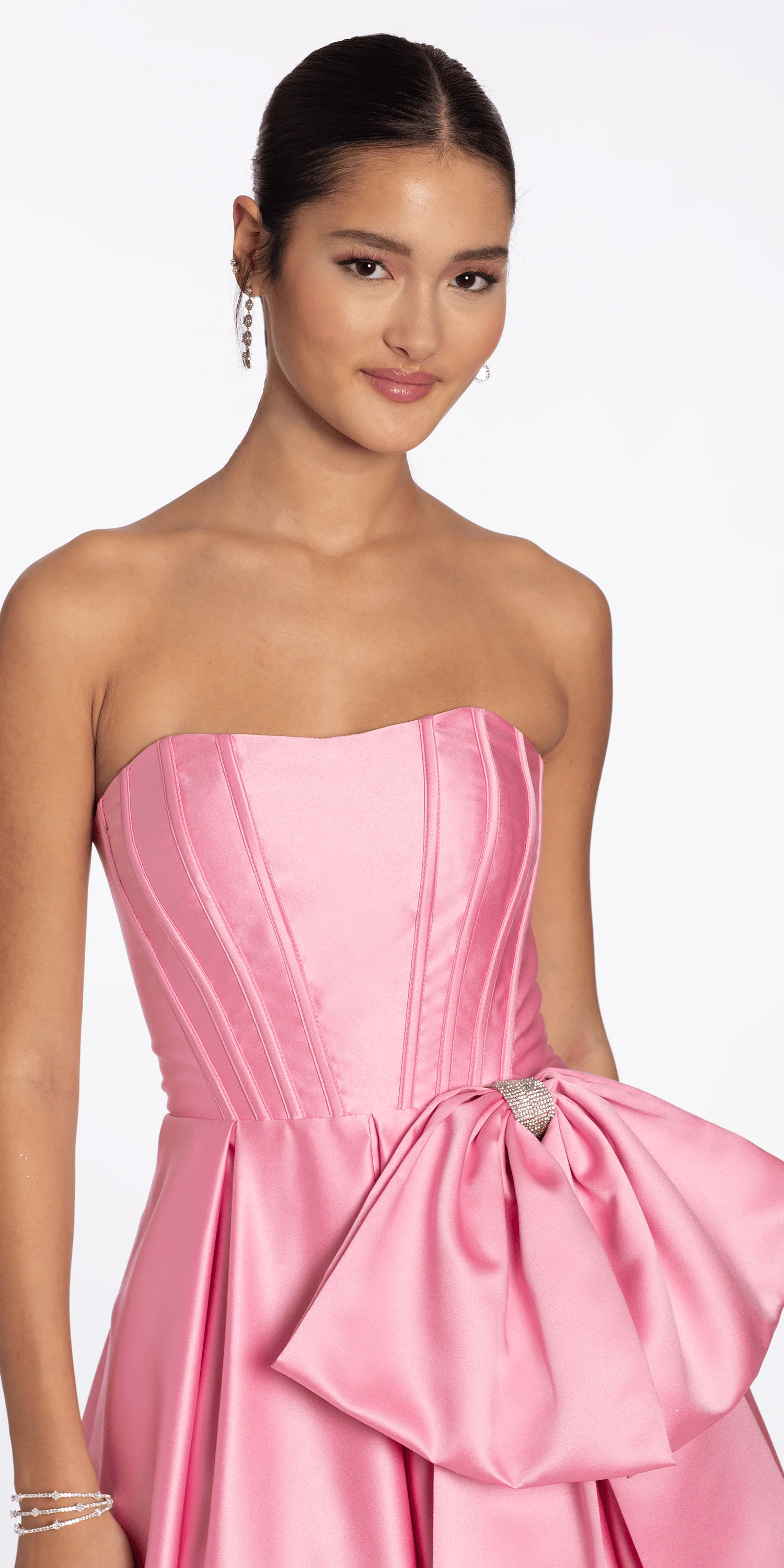Strapless Satin Coreset Ballgown with Side Bow - Image 2