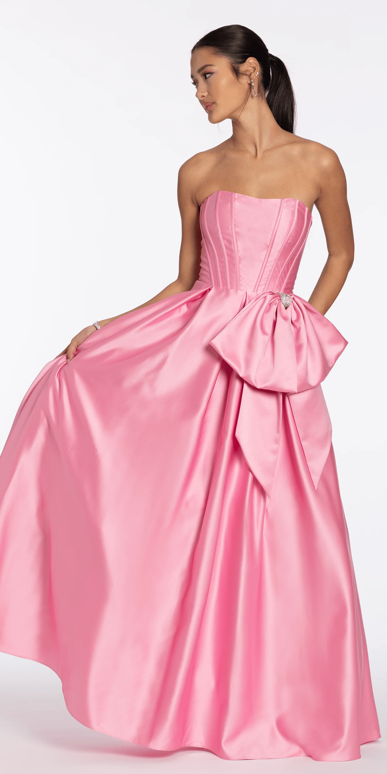 Strapless Satin Coreset Ballgown with Side Bow - Image 3