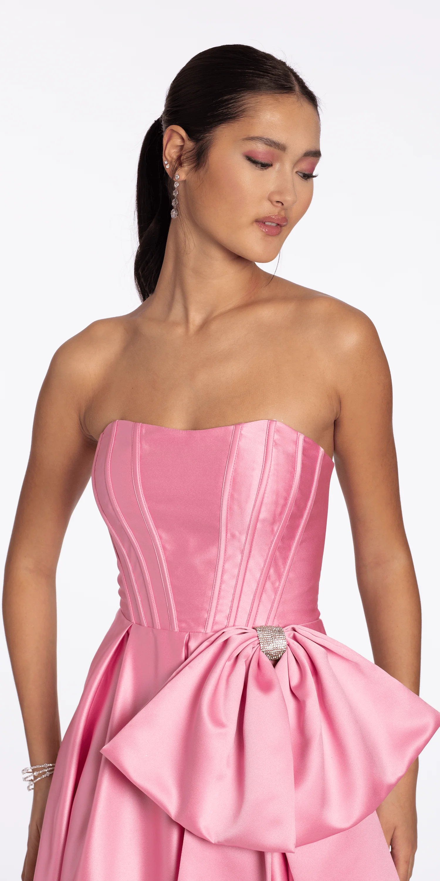 Strapless Satin Coreset Ballgown with Side Bow - Image 4