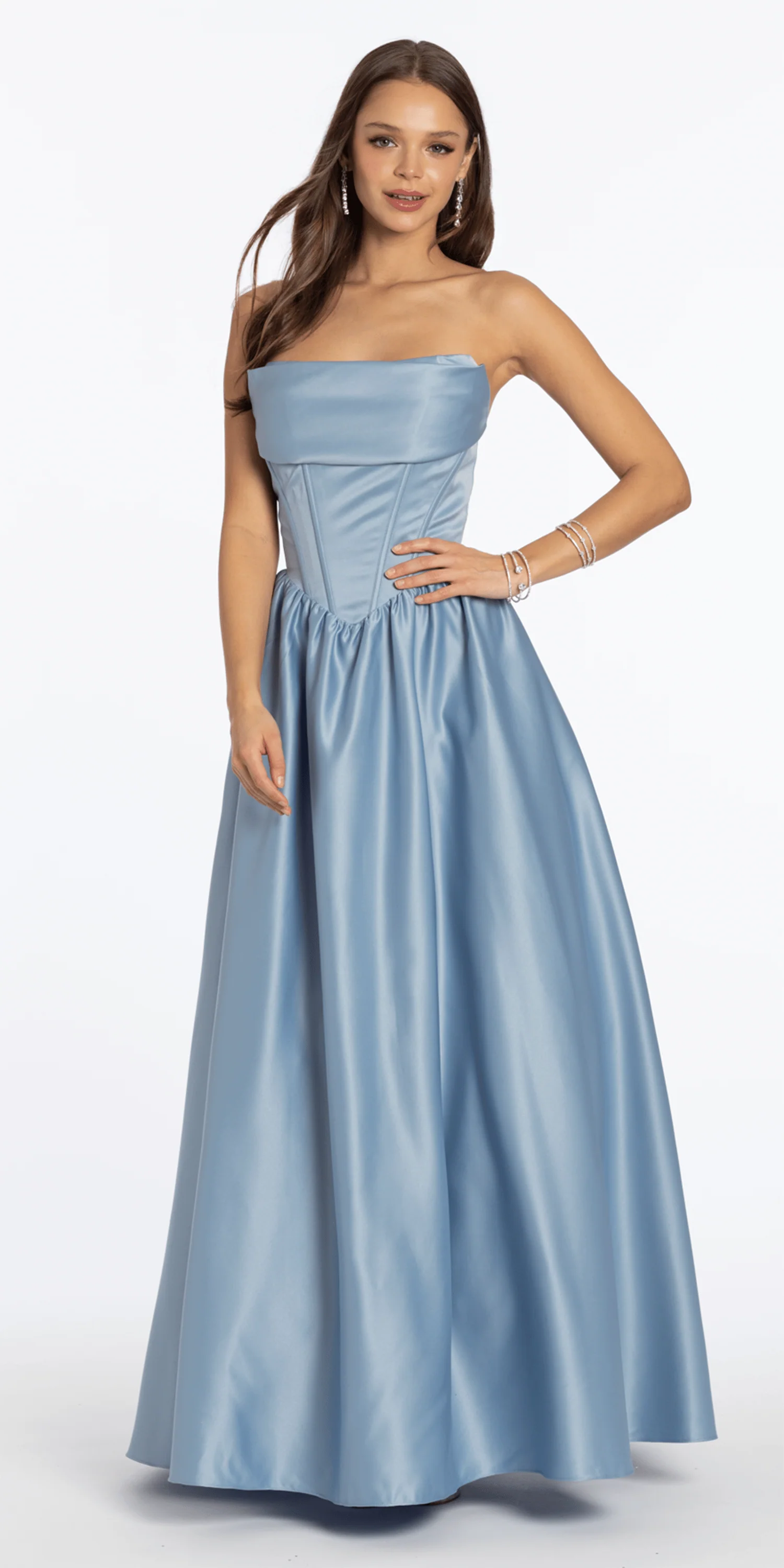 Strapless Satin Cowl Corset Lace Up Back Ballgown