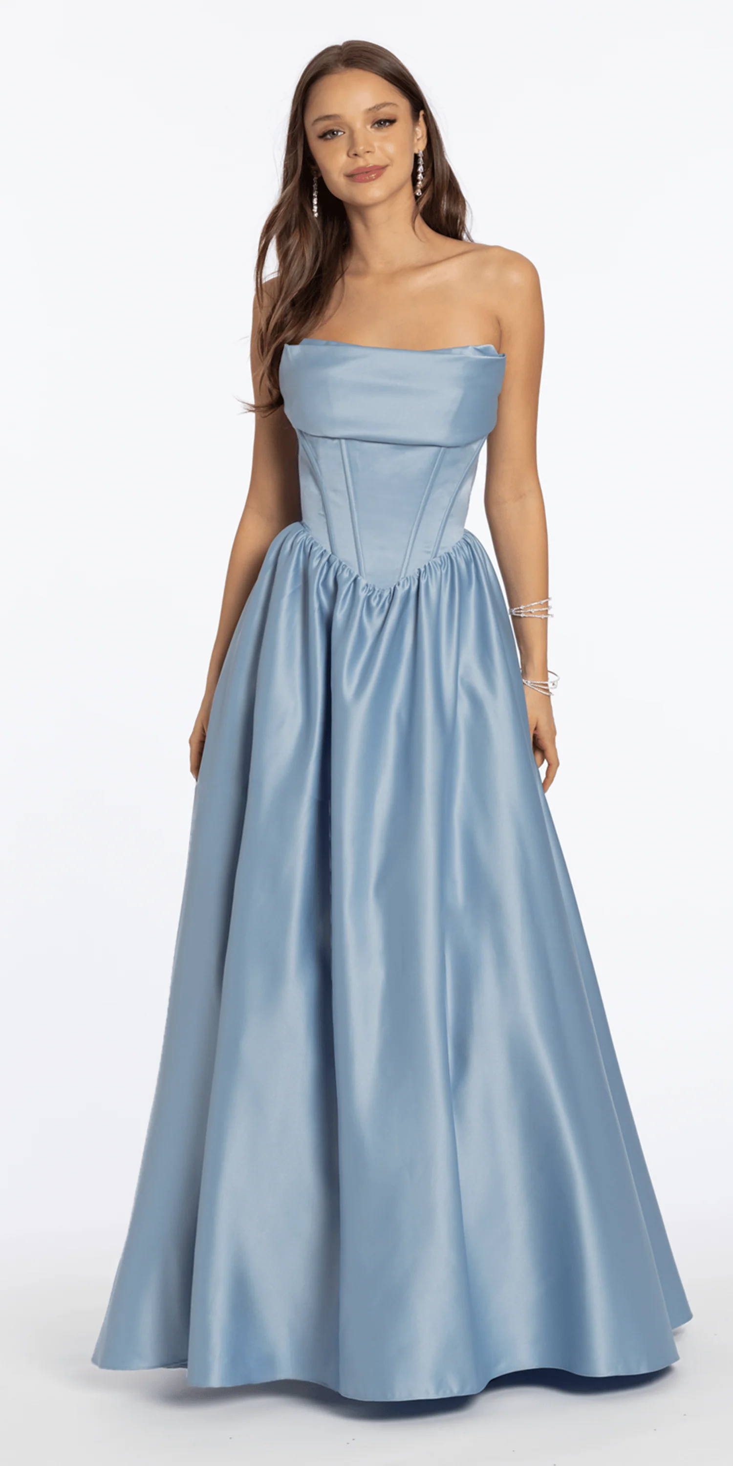 Strapless Satin Cowl Corset Lace Up Back Ballgown - Image 3