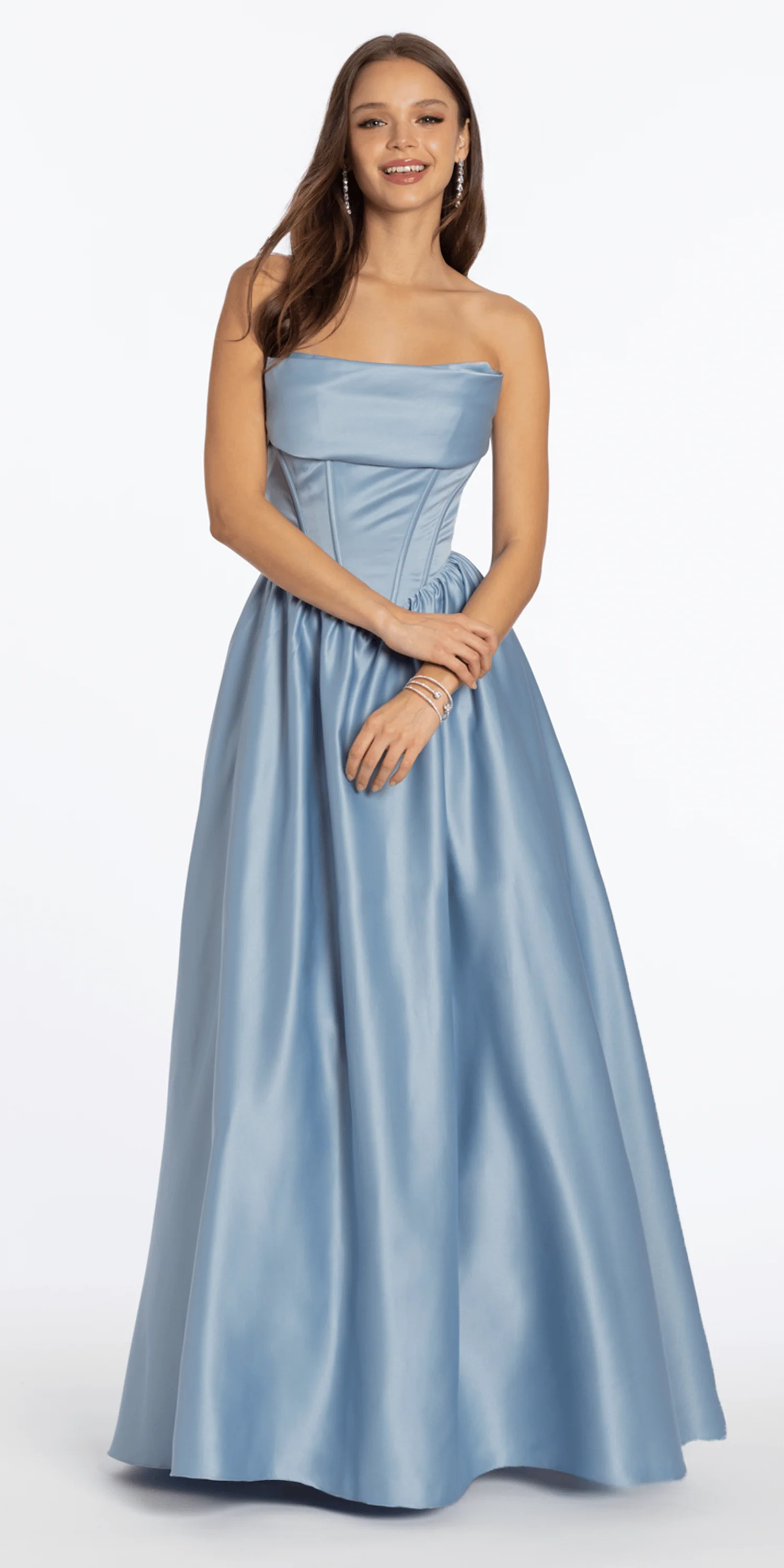 Strapless Satin Cowl Corset Lace Up Back Ballgown - Image 4