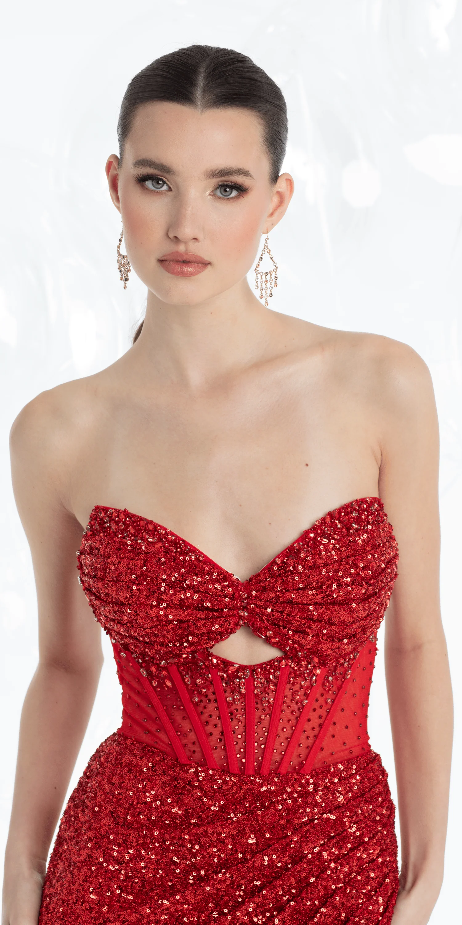 Strapless Sequin Peek-a-Boo Corset Trumpet Dress - Image 3