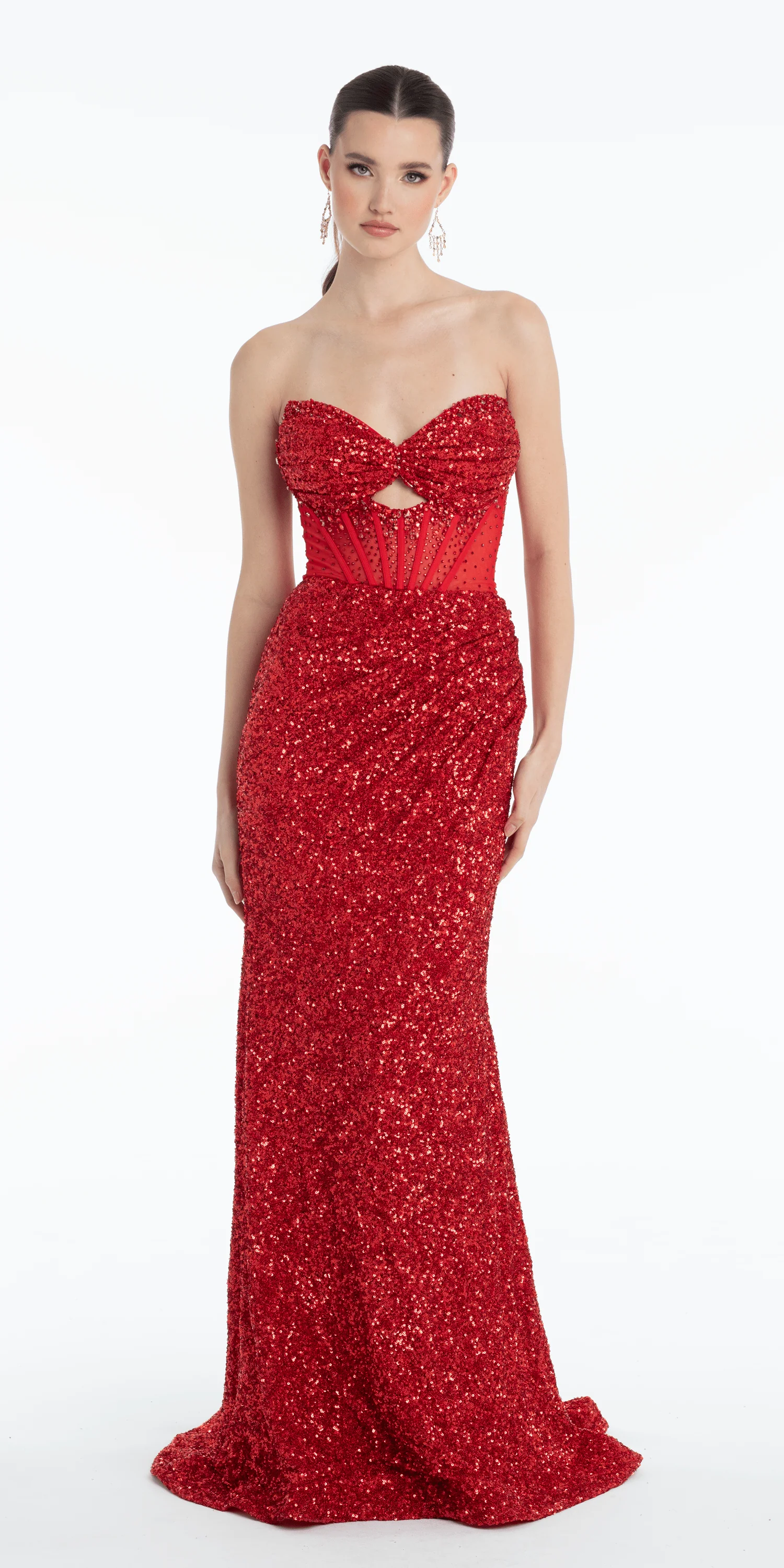 Strapless Sequin Peek-a-Boo Corset Trumpet Dress - Image 4