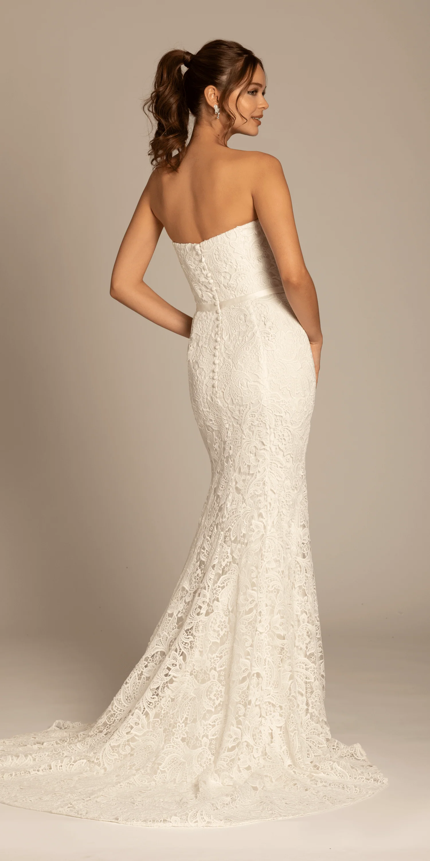 Strapless Sweetheart Lace Trumpet Dress with Cris Cross Bodice - Image 6