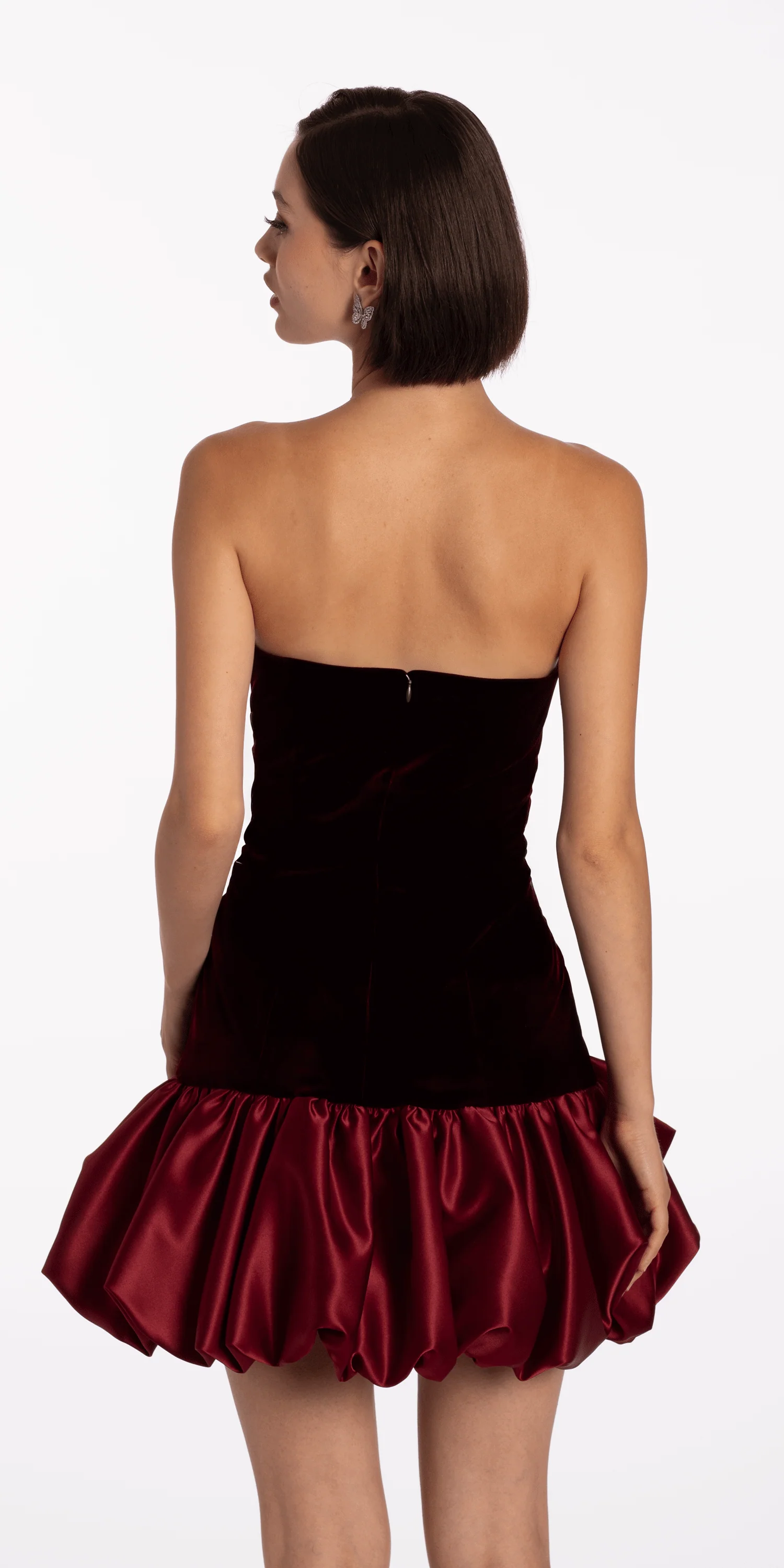 Strapless Velvet Bodycon Dress with Satin Bubble Hem - Image 5