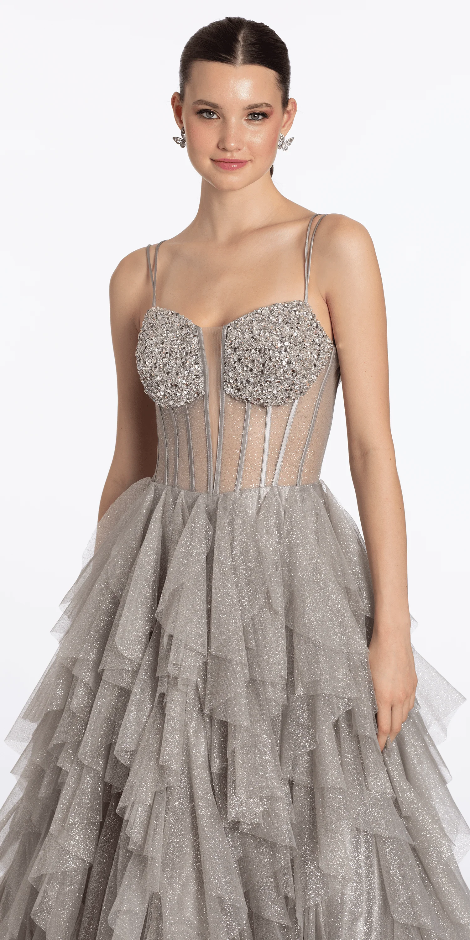 Strappy Back Rhinestone Corset Glitter Tulle Ballgown - Image 3