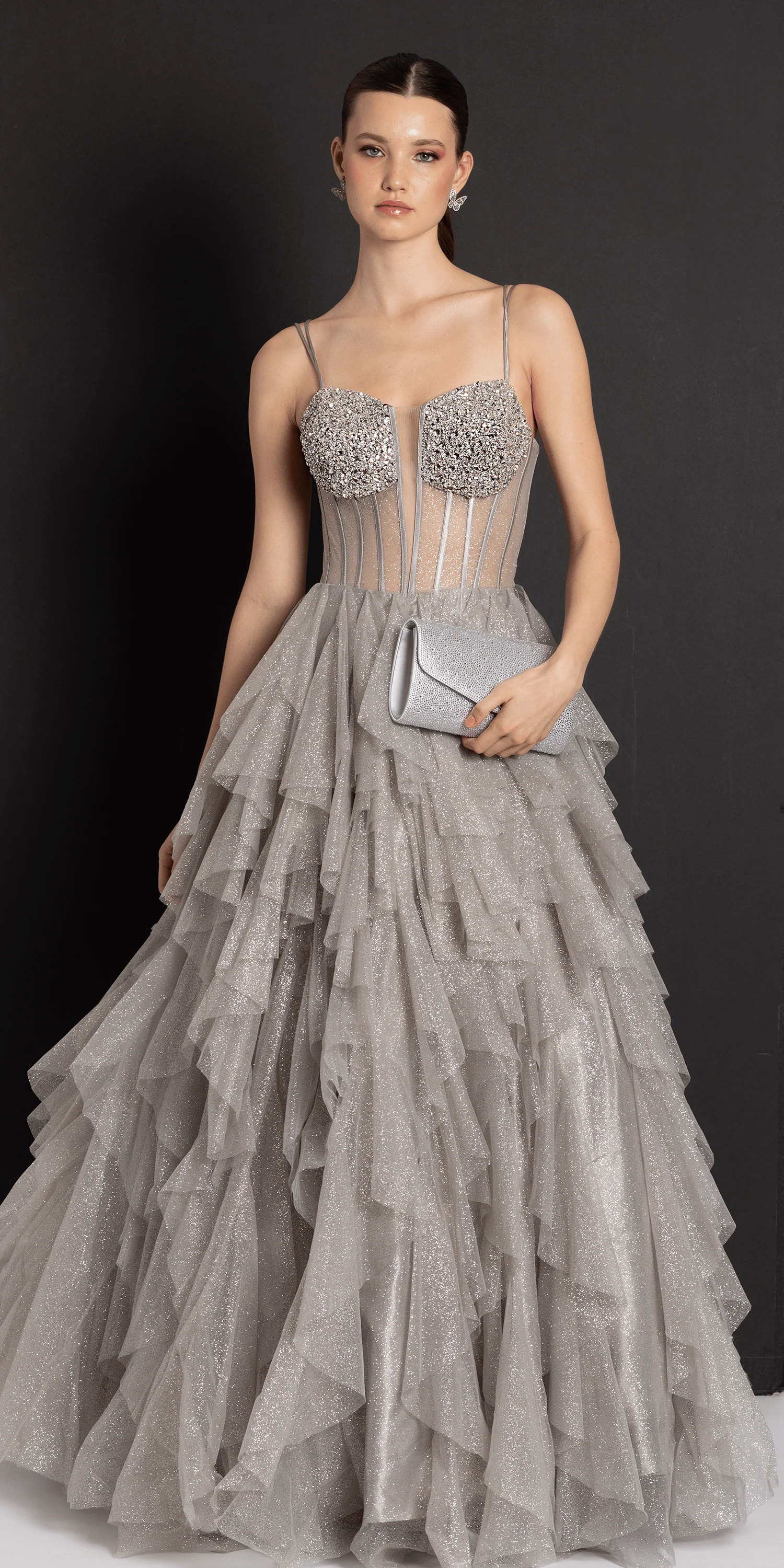 Strappy Back Rhinestone Corset Glitter Tulle Ballgown - Image 4