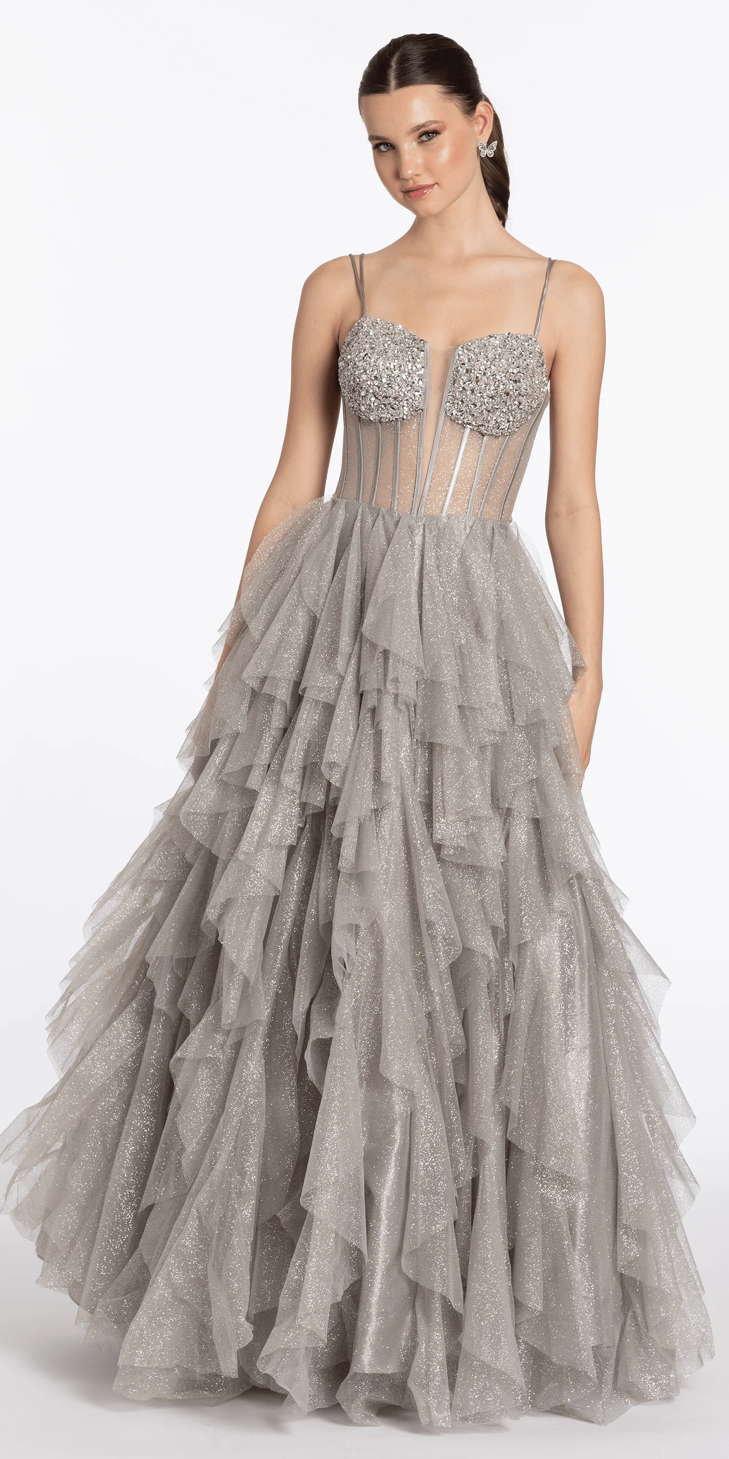 Strappy Back Rhinestone Corset Glitter Tulle Ballgown - Image 5