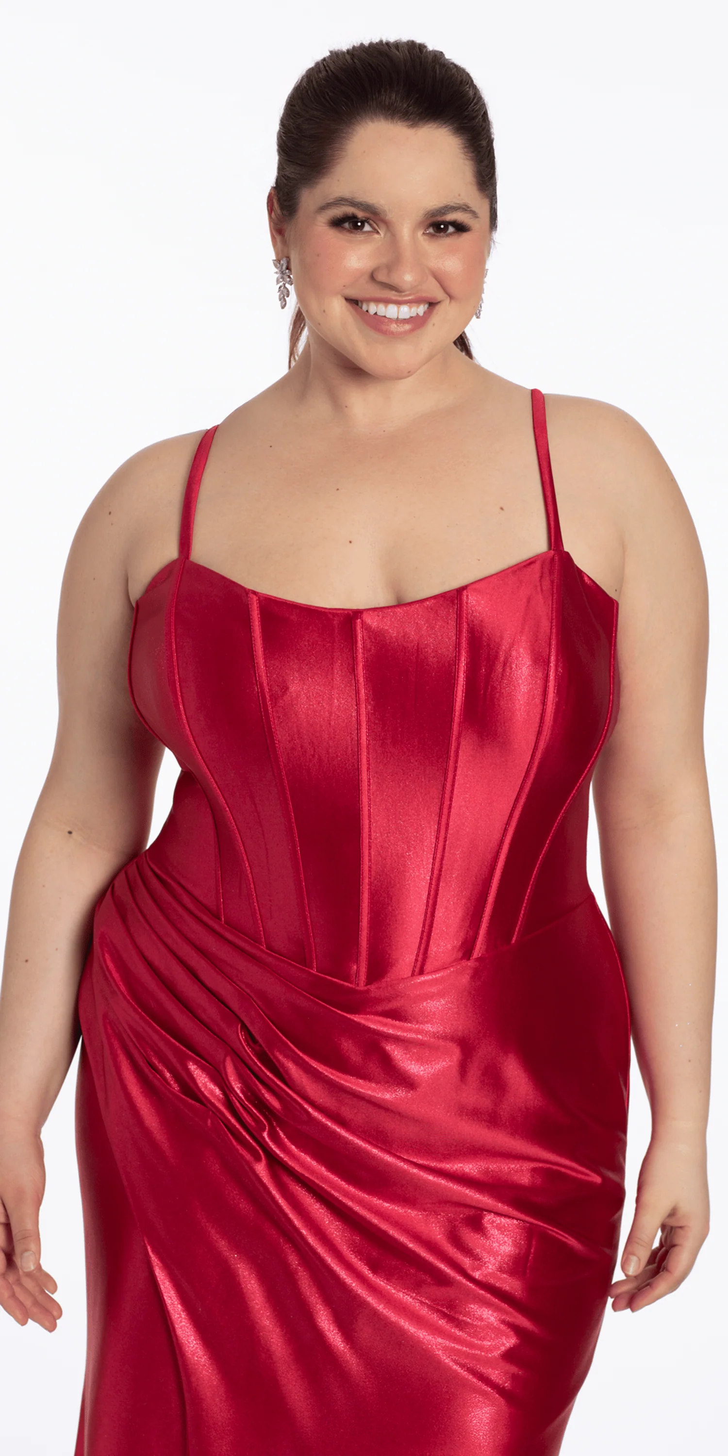 Strappy Back Satin Column Corset Dress with Side Slit - Image 9