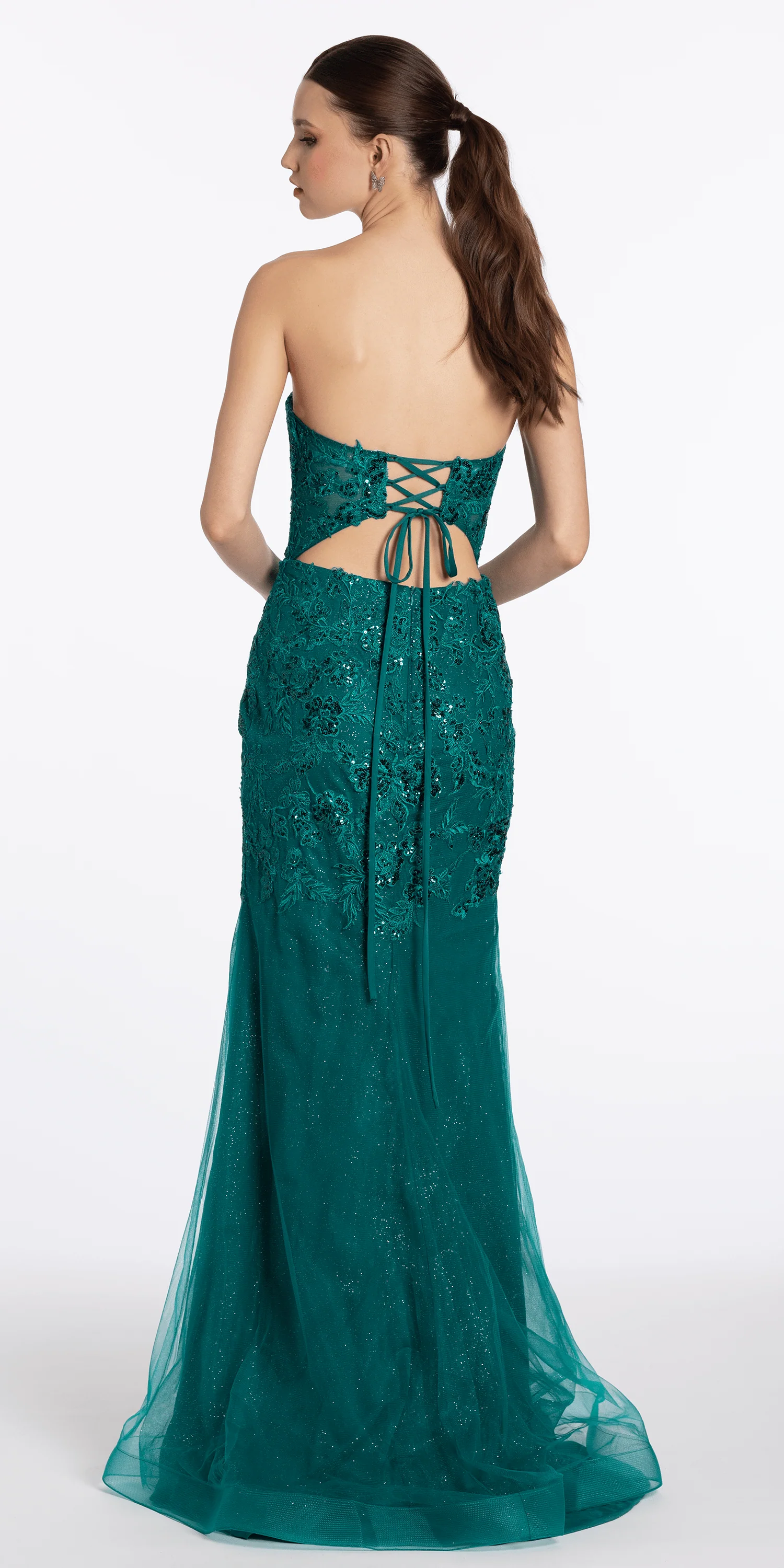 Strappy Back Strapless Embroidered Mesh Corset Column Dress - Image 5