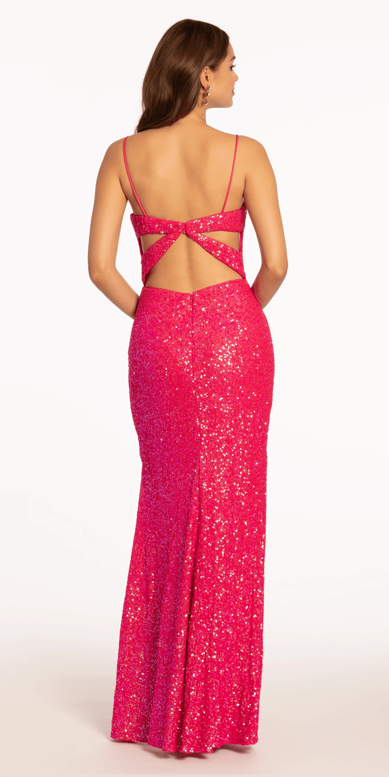 Stretch Sequin Plunge Column Dress with Exaggerated Side Slit - Image 5