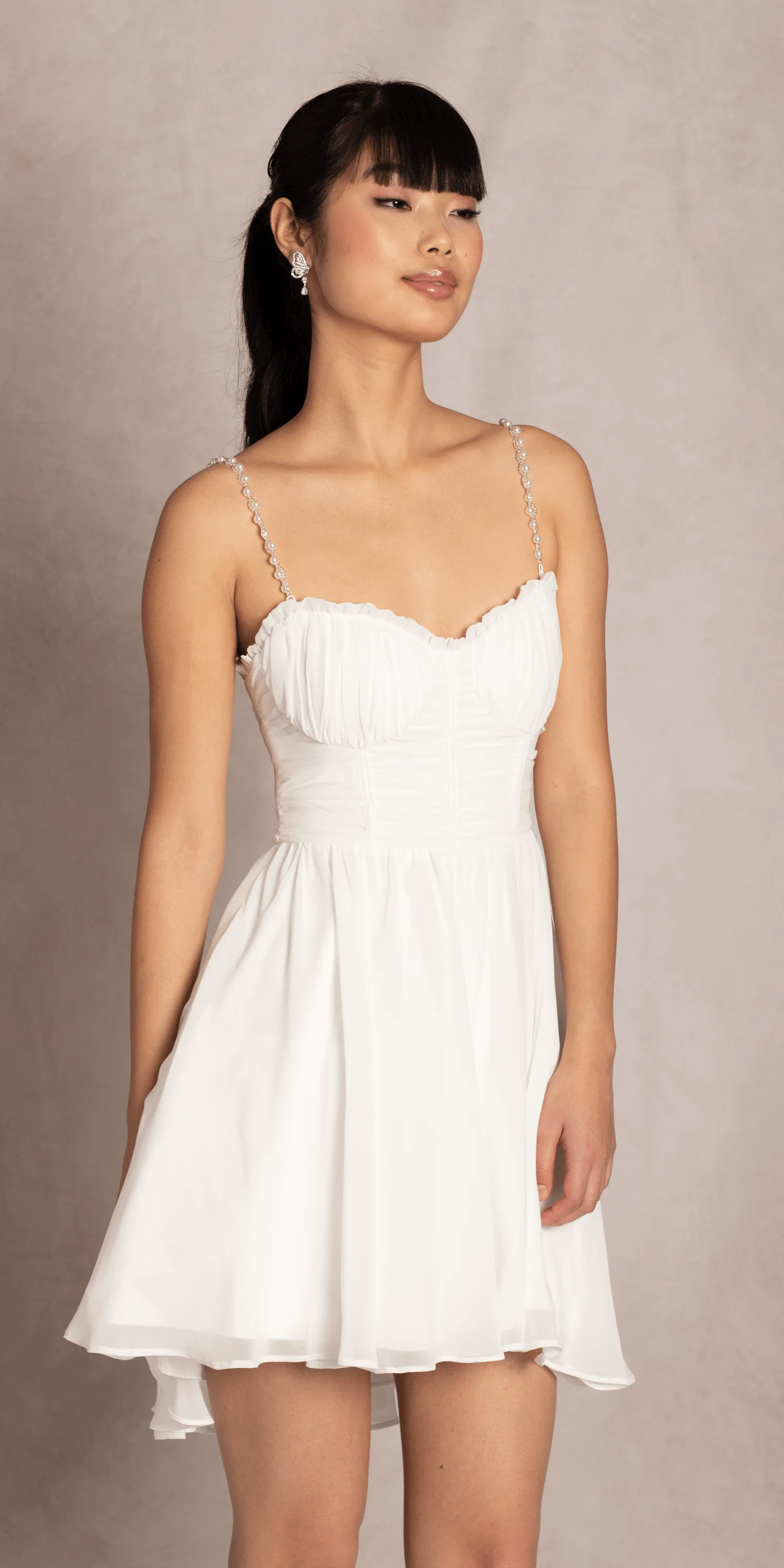 Sweetheart Corset Fit and Flare Dress with Pearl Straps