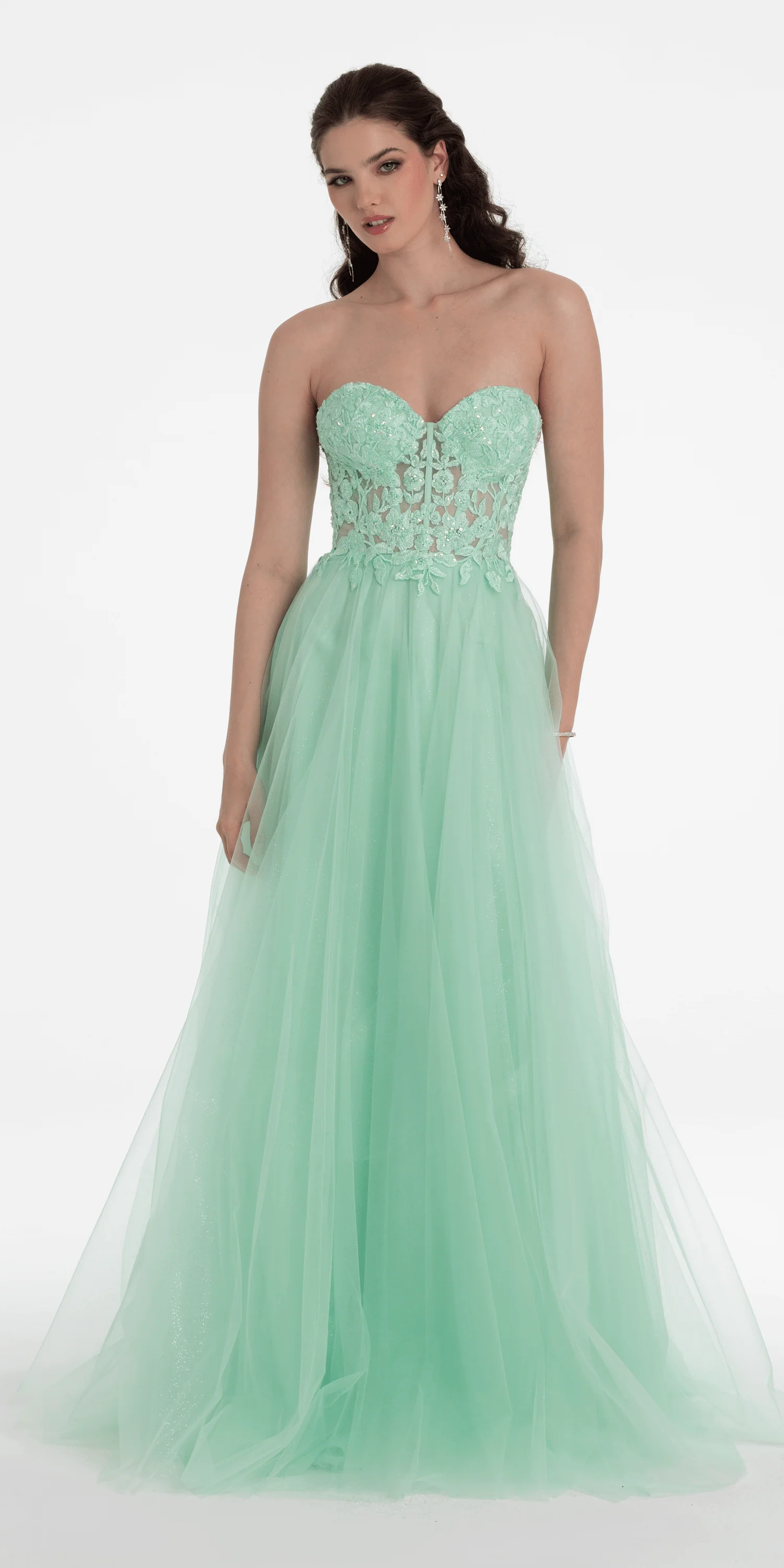 Sweetheart Embroidered Corset Glitter Mesh Ballgown - Image 5