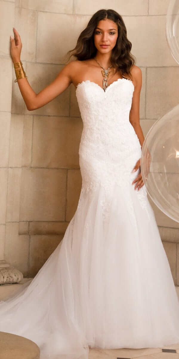Sweetheart  Embroidered Trumpet Dress with Tulle Godets - Image 3