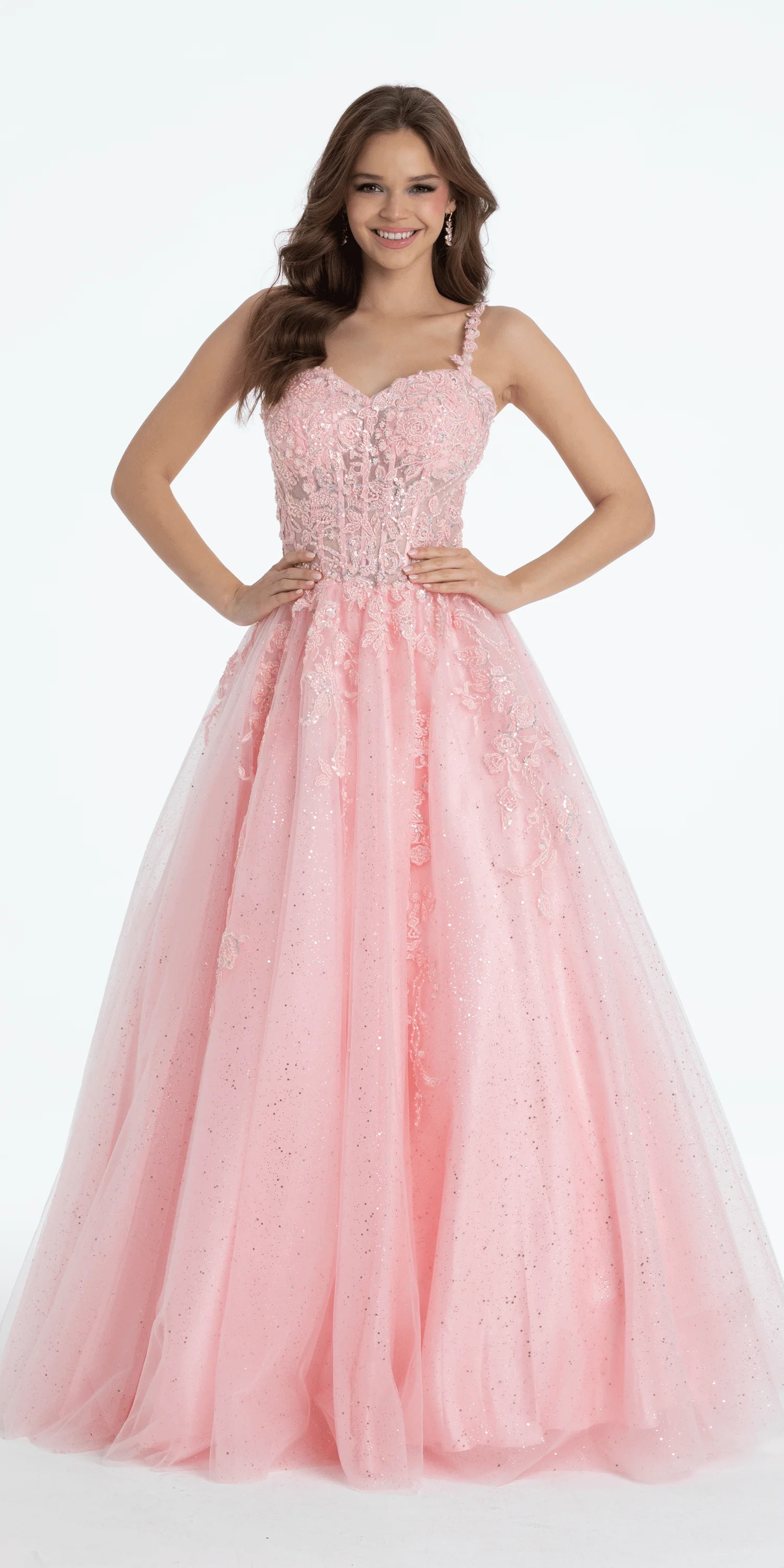 Sweetheart Floral Embroidered Lace Up Back Ballgown - Image 3