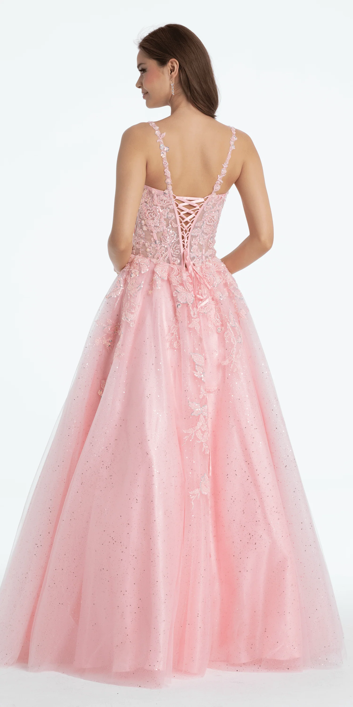 Sweetheart Floral Embroidered Lace Up Back Ballgown - Image 4