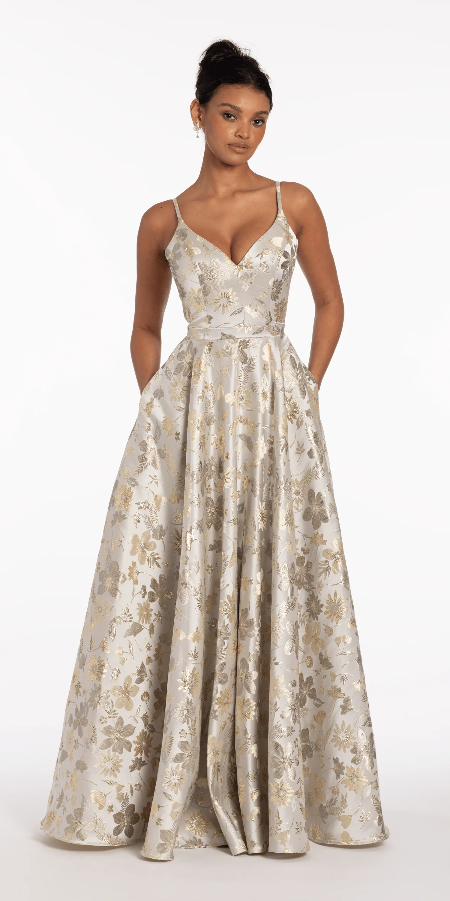Sweetheart Floral Jacquard A Line Lace Up Back Dress - Image 3