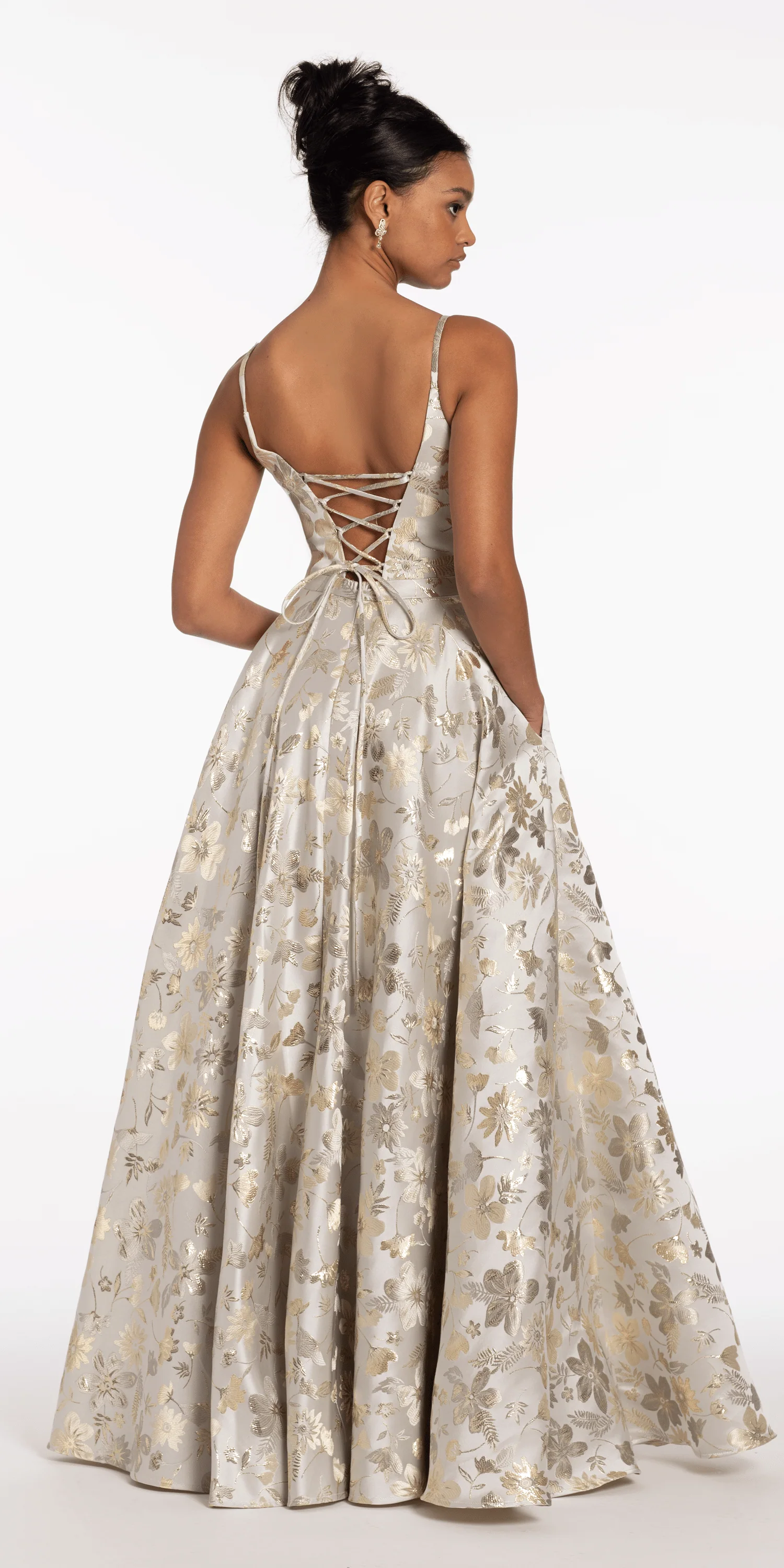Sweetheart Floral Jacquard A Line Lace Up Back Dress - Image 5