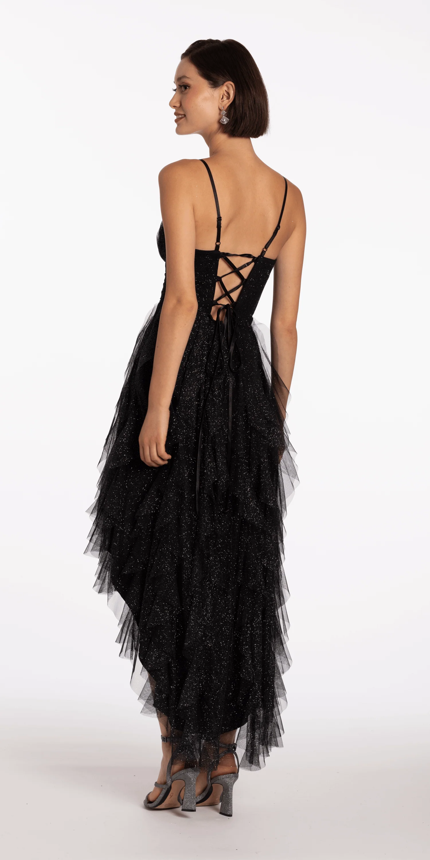 Sweetheart Glitter Mesh Corset High Low Dress - Image 10