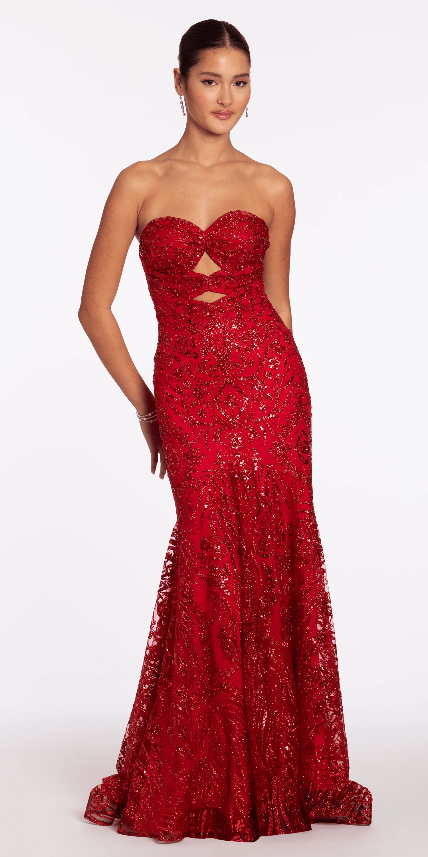 Sweetheart Glitter Mesh Mermaid Dress with Peek-a-Boo Bodice