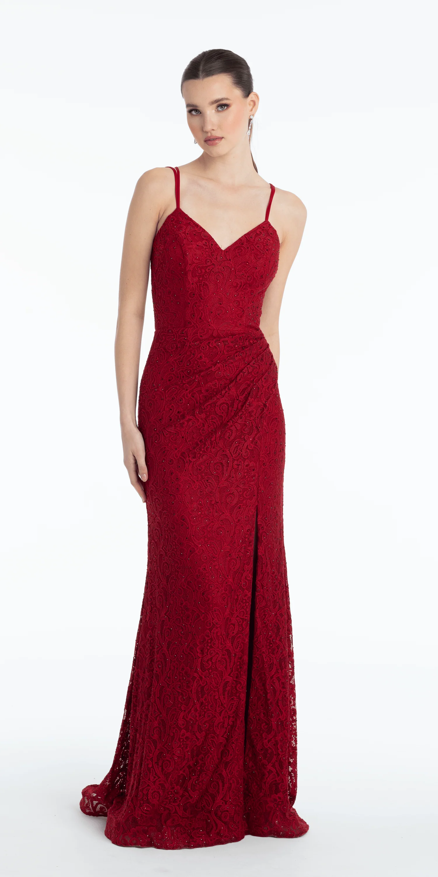 Sweetheart Lace Strappy Back Column Dress with Heat Set Stones