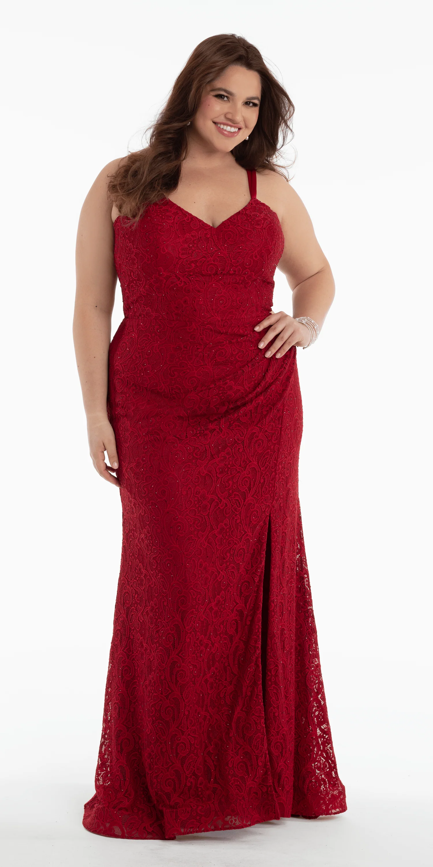 Sweetheart Lace Strappy Back Column Dress with Heat Set Stones - Image 4