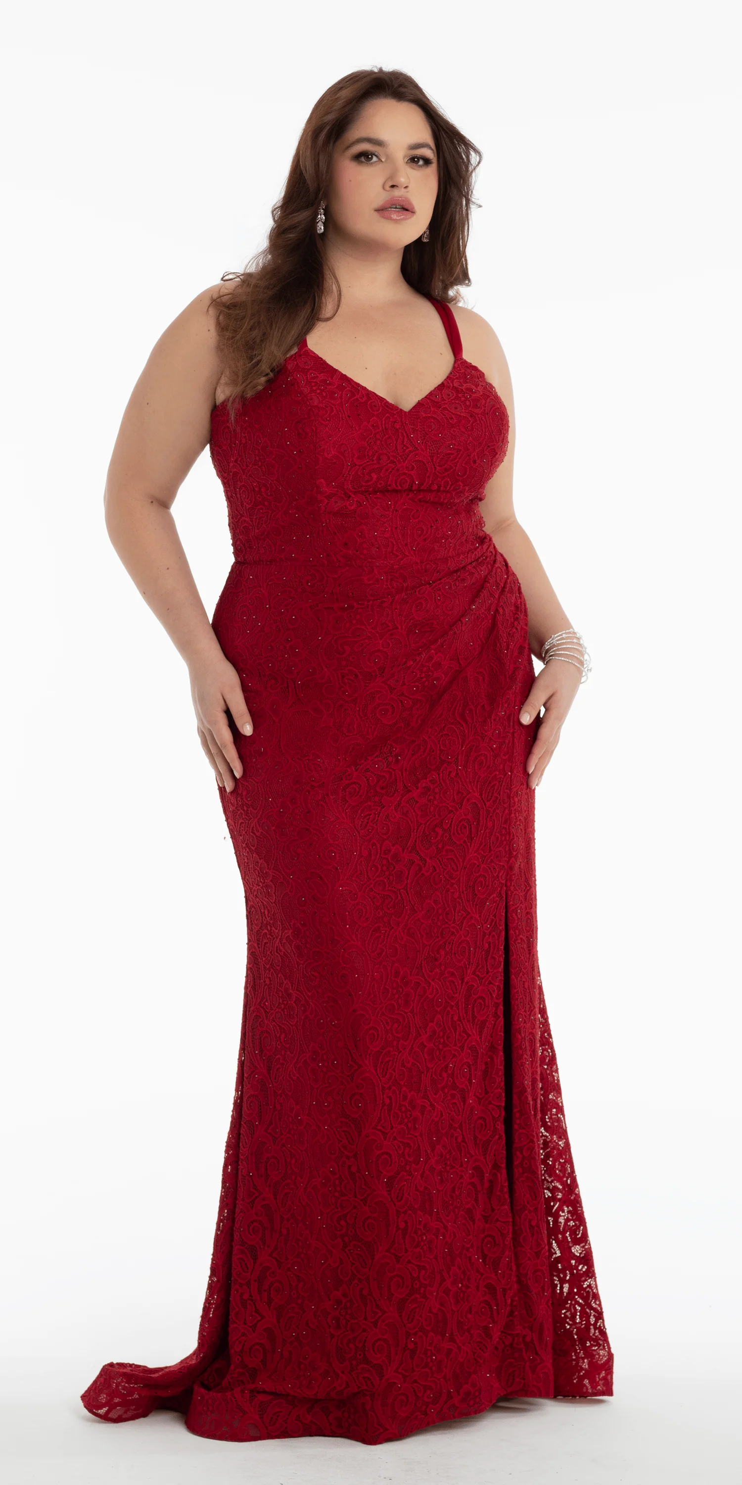 Sweetheart Lace Strappy Back Column Dress with Heat Set Stones - Image 5