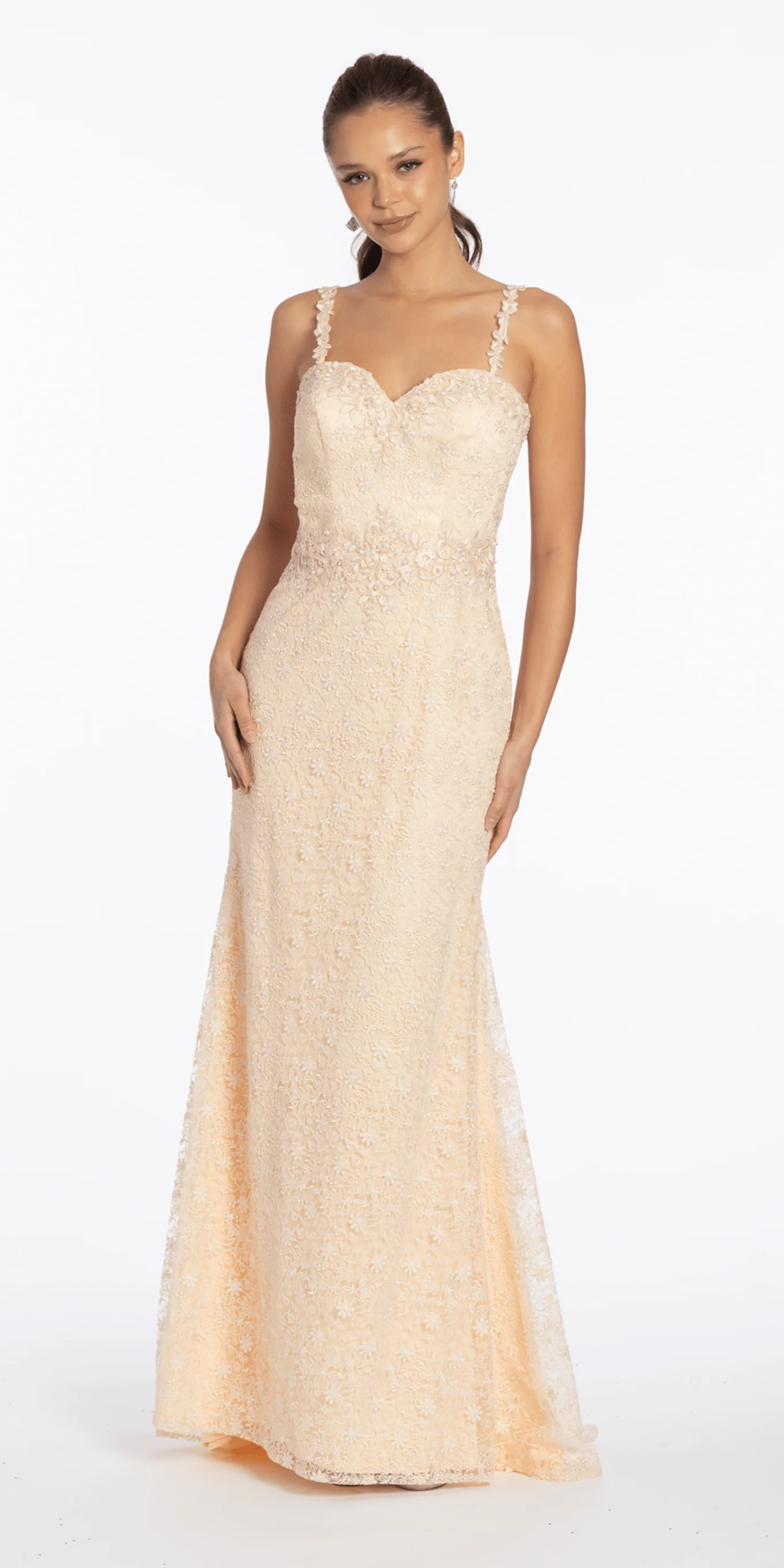 Sweetheart Lace Trumpet Dress with Pearl Detail