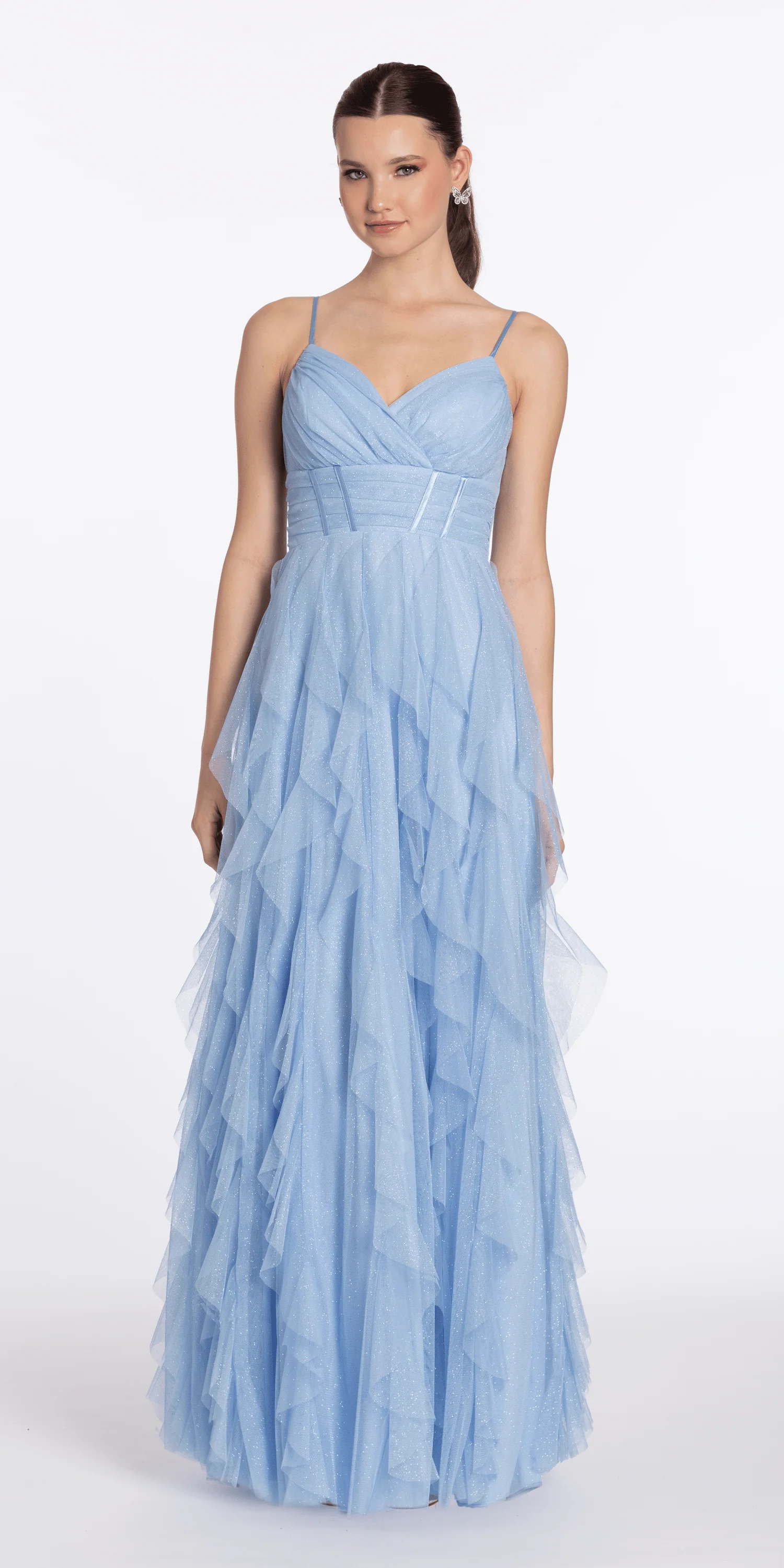 Sweetheart Mesh Pleated Column Dress with Ruffles - Image 2