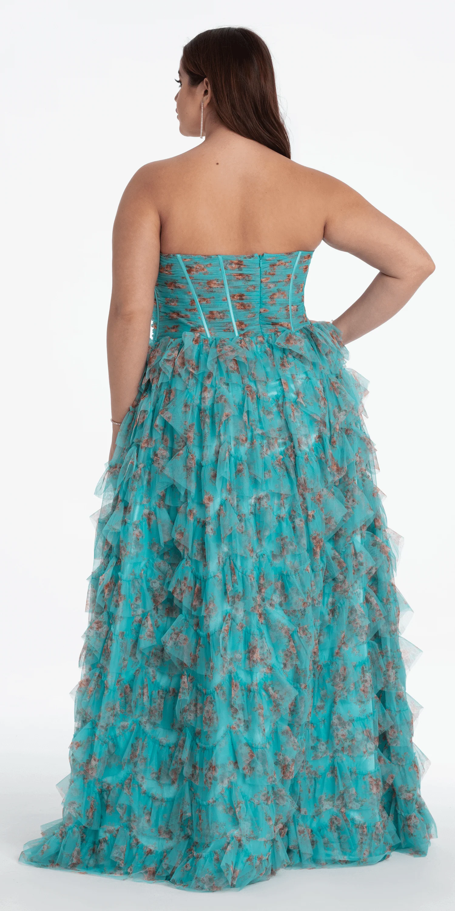Sweetheart Ruched Print Mesh Tiered A Line Dress - Image 9
