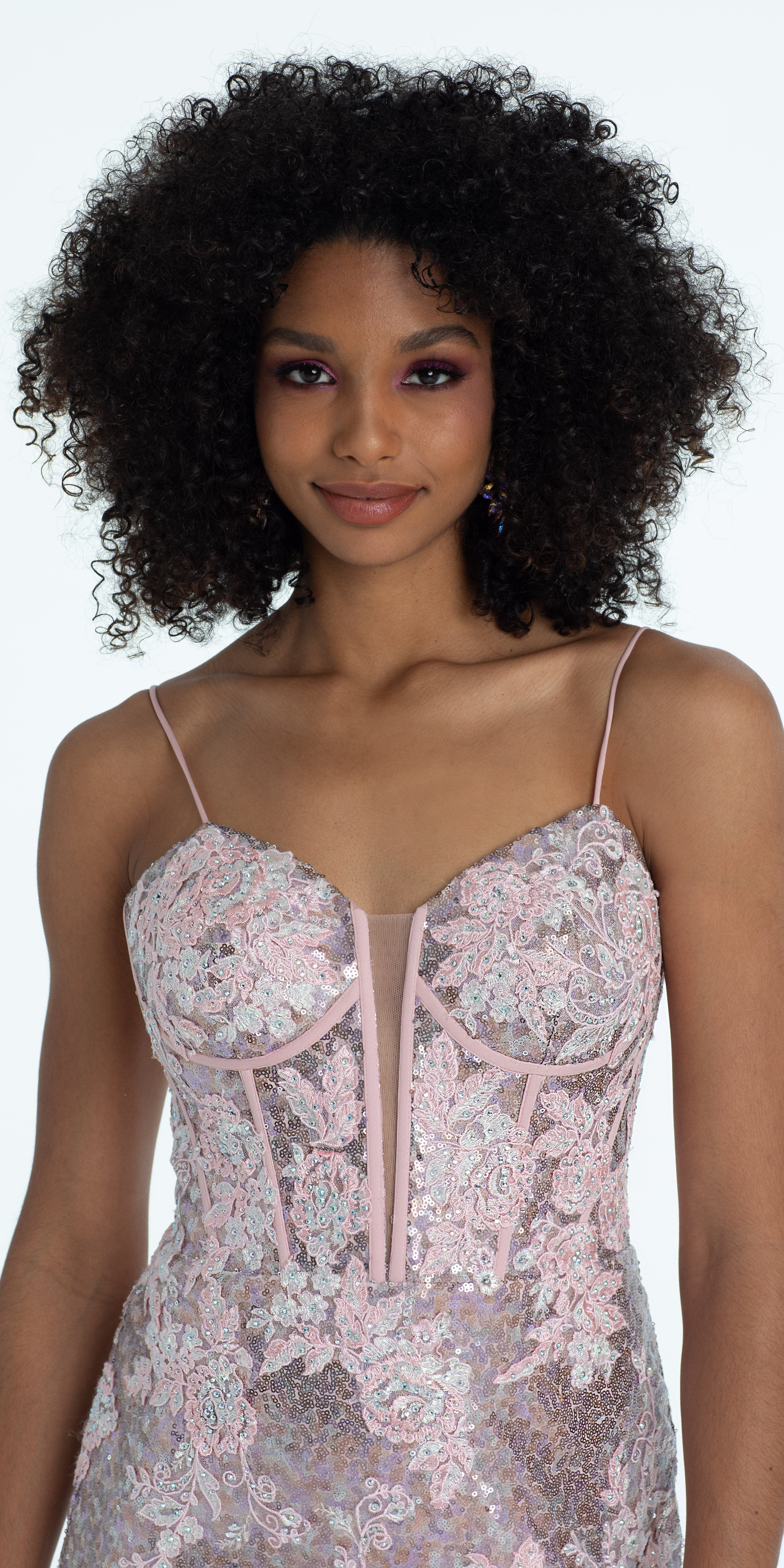 Sweetheart Sequin Applique Corset Column Dress with Sweep Train - Image 2