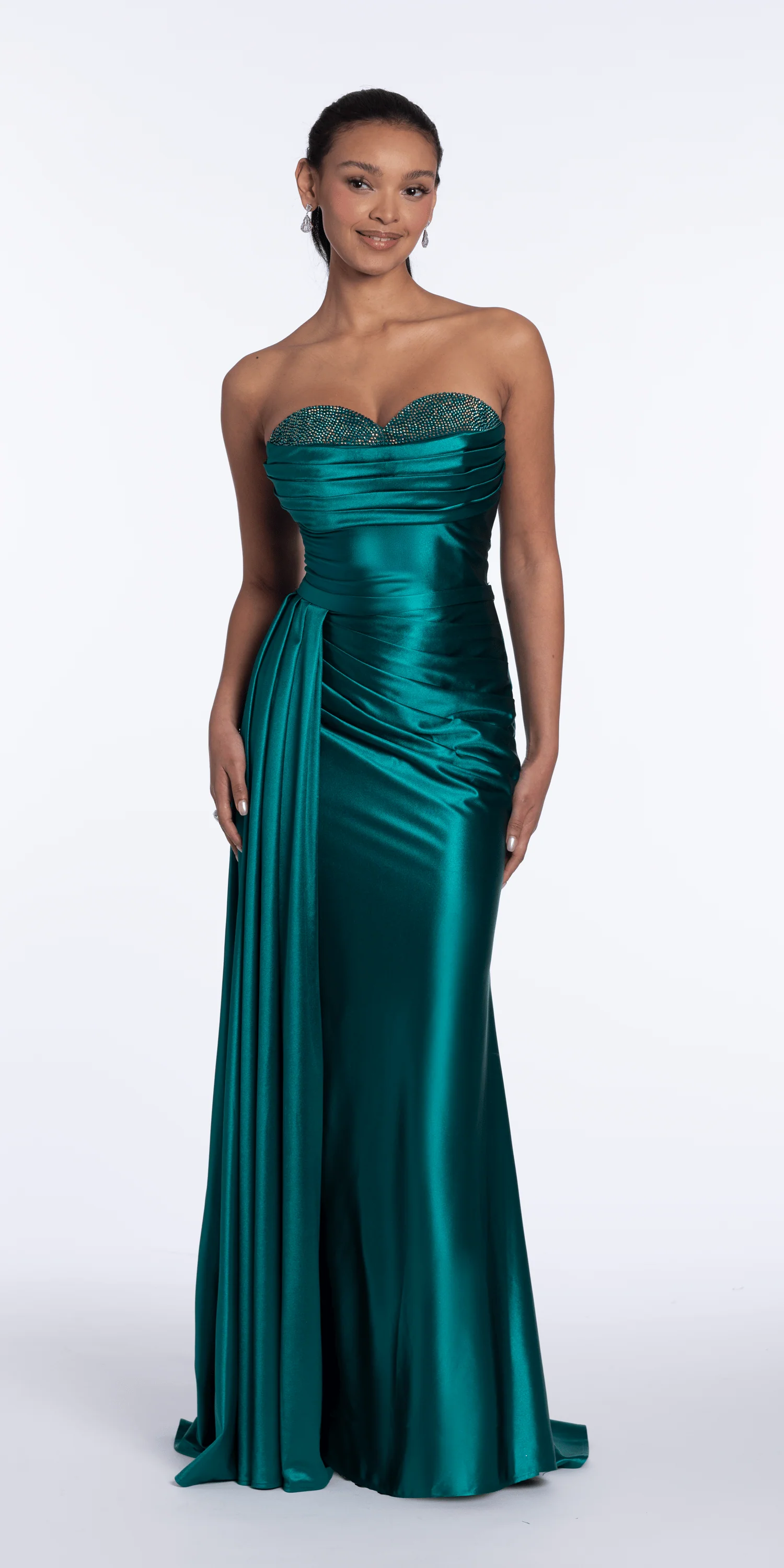 Sweetheart Sparkle Stretch Satin Column Dress with Side Drape - Image 5