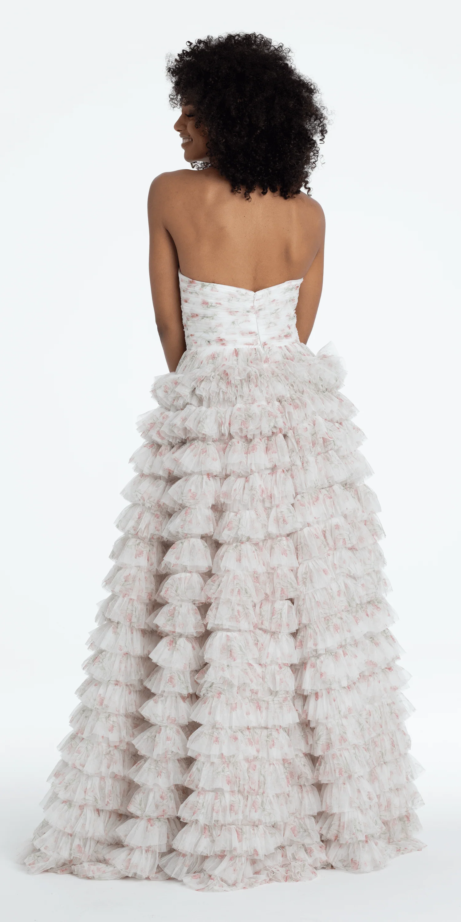 Sweetheart Triple Rose Peek-a-Boo Floral Mesh Tiered Ballgown - Image 6