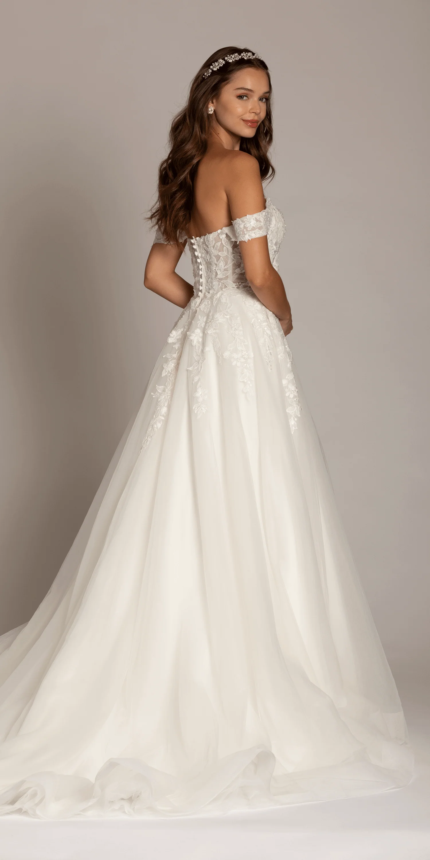Sweetheart Tulle Floral Lace Off the Shoulder Ballgown - Image 5