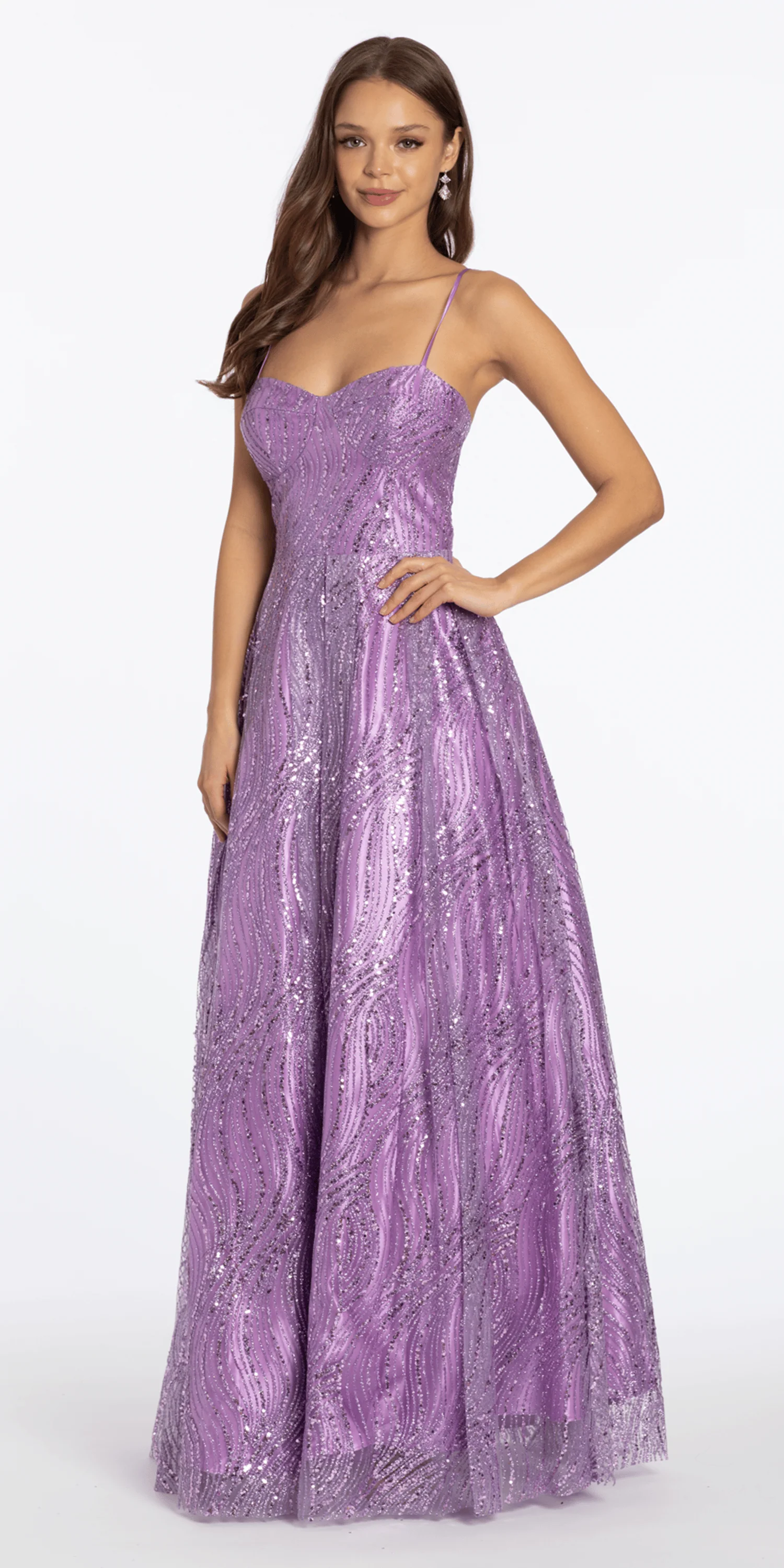 Swirl Glitter Mesh Sweetheart Ballgown with Pockets