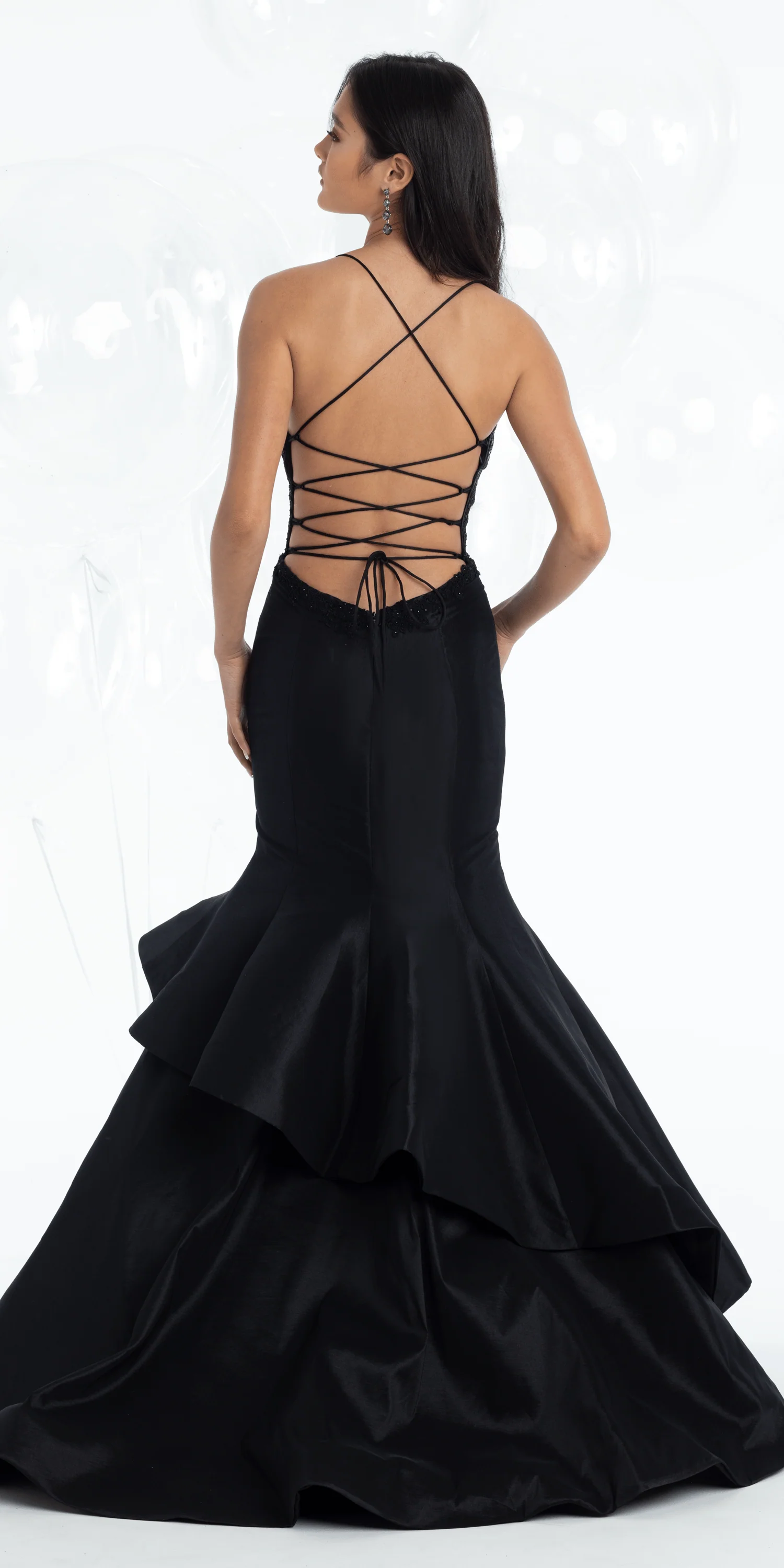 Taffeta Strappy Back Embroidered Corset Mermaid Dress - Image 3