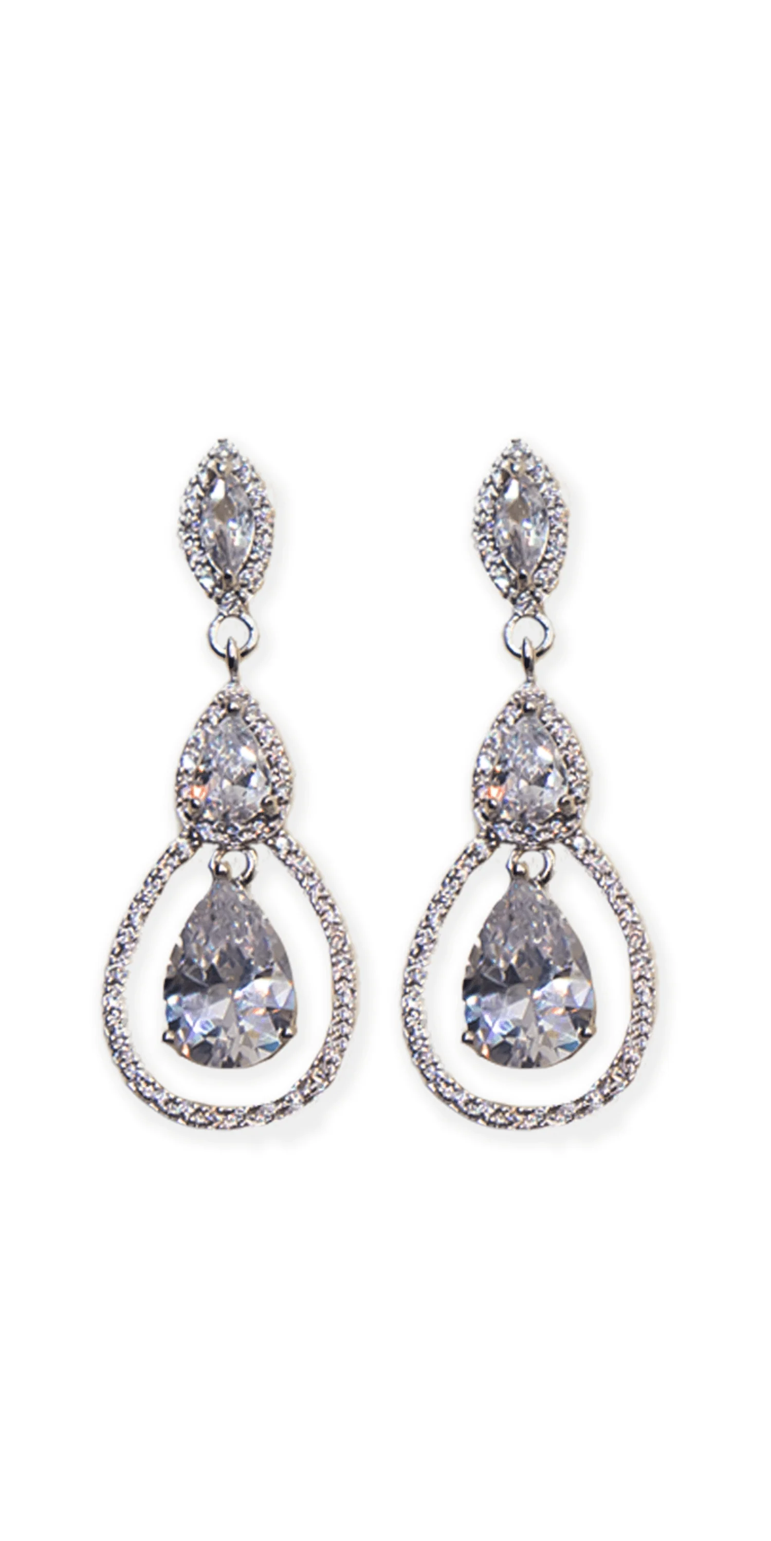 Tear Drop Halo Cubic Zirconia Earrings