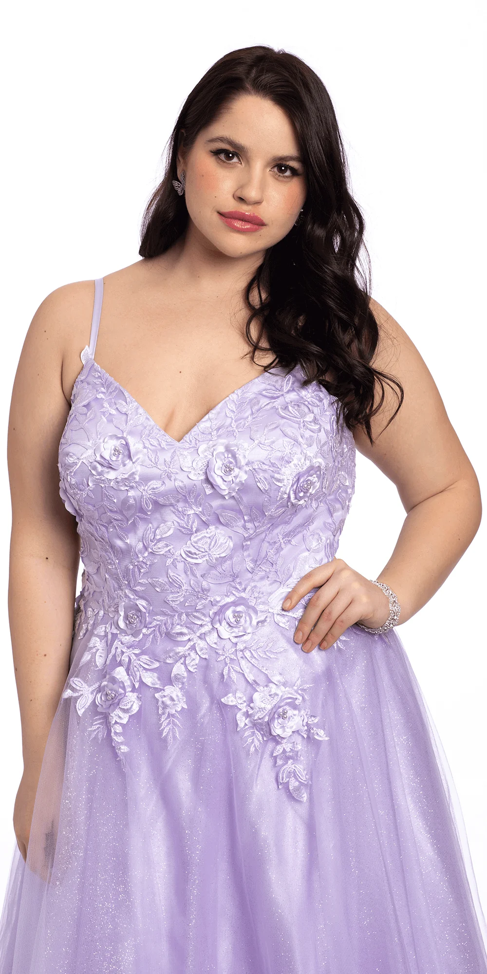 Tulle Lace Up Back Ballgown with 3D Appliques - Image 2