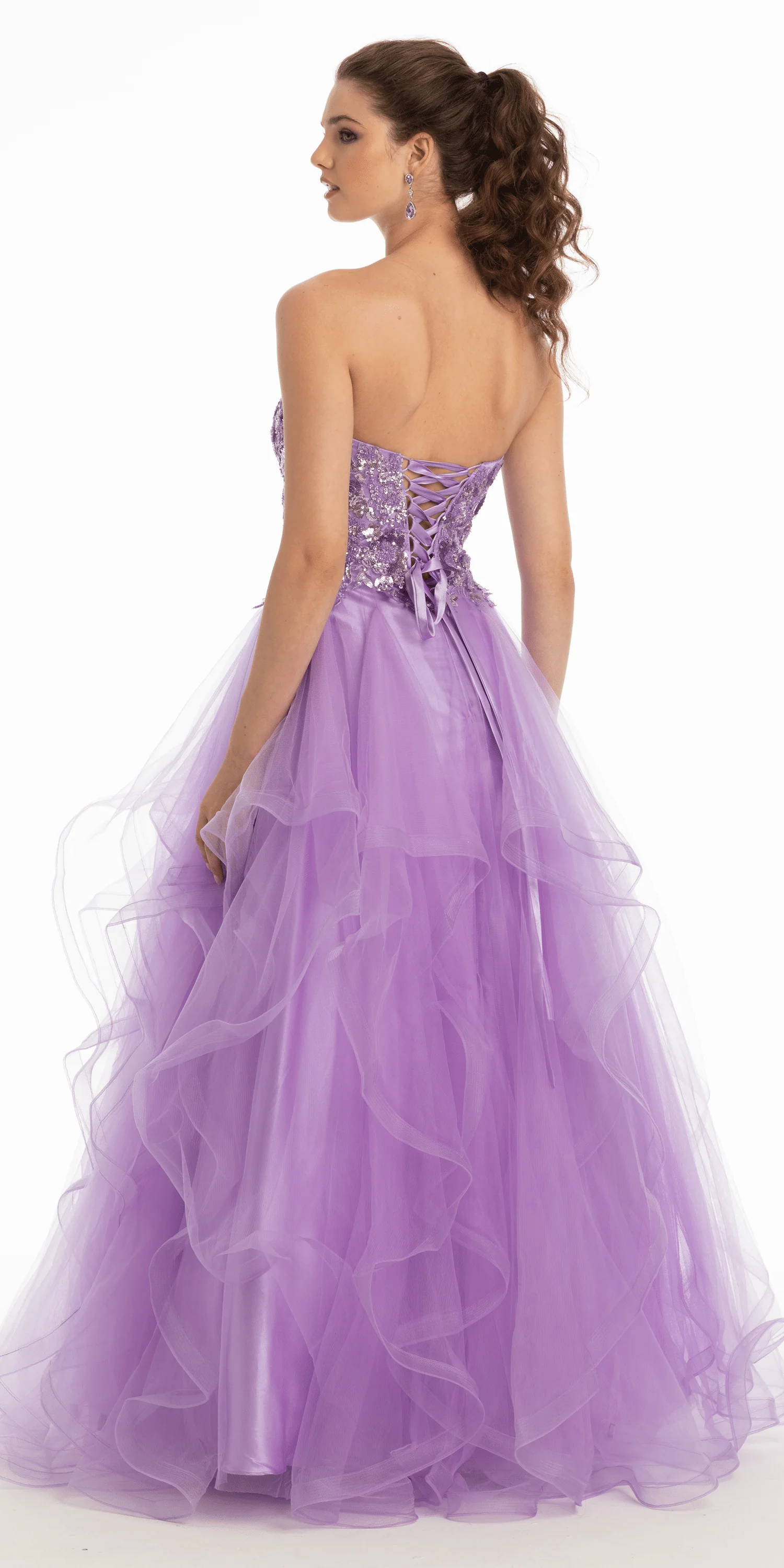 Tulle Sweetheart Floral Sequin Tiered Ballgown - Image 7