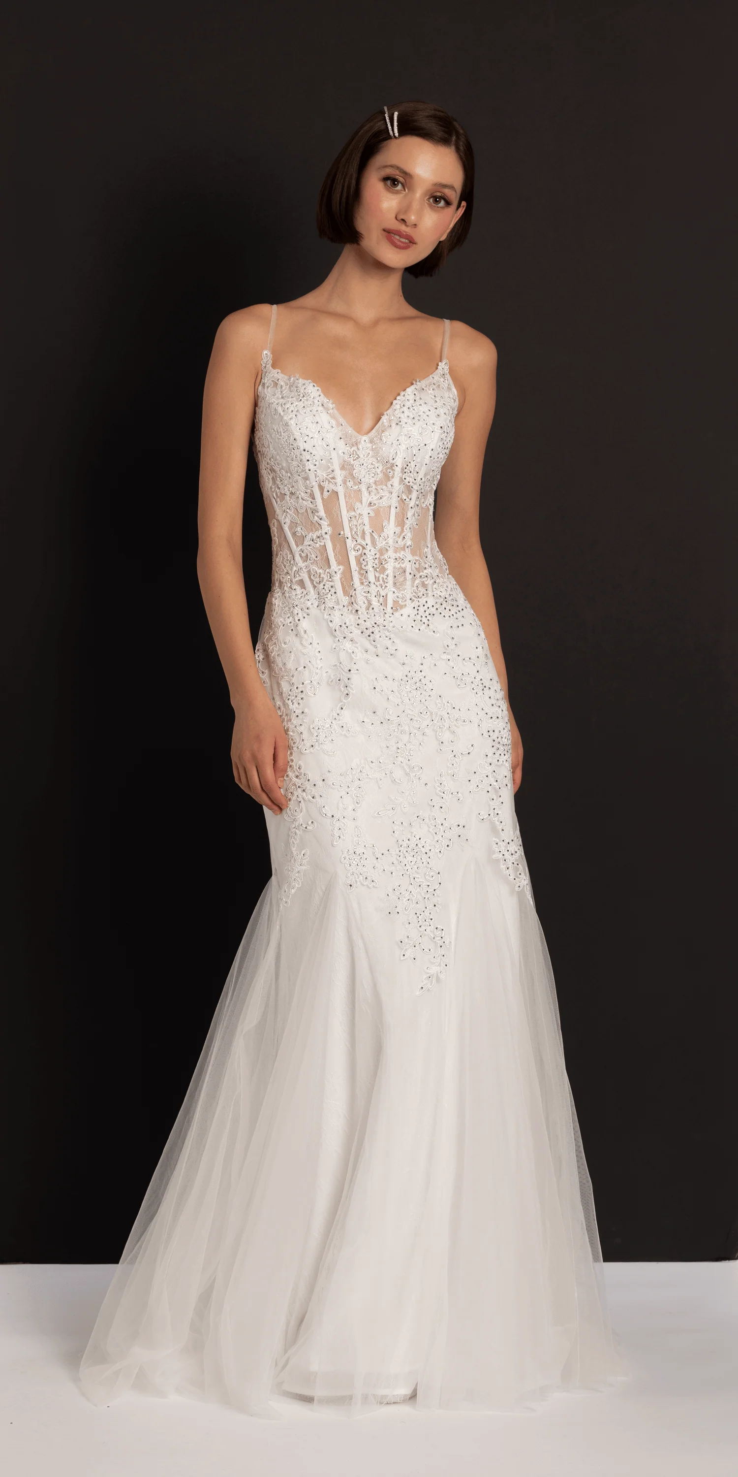 Two Tone Sweetheart Beaded Lace Mermaid Dress with Godets - Image 3