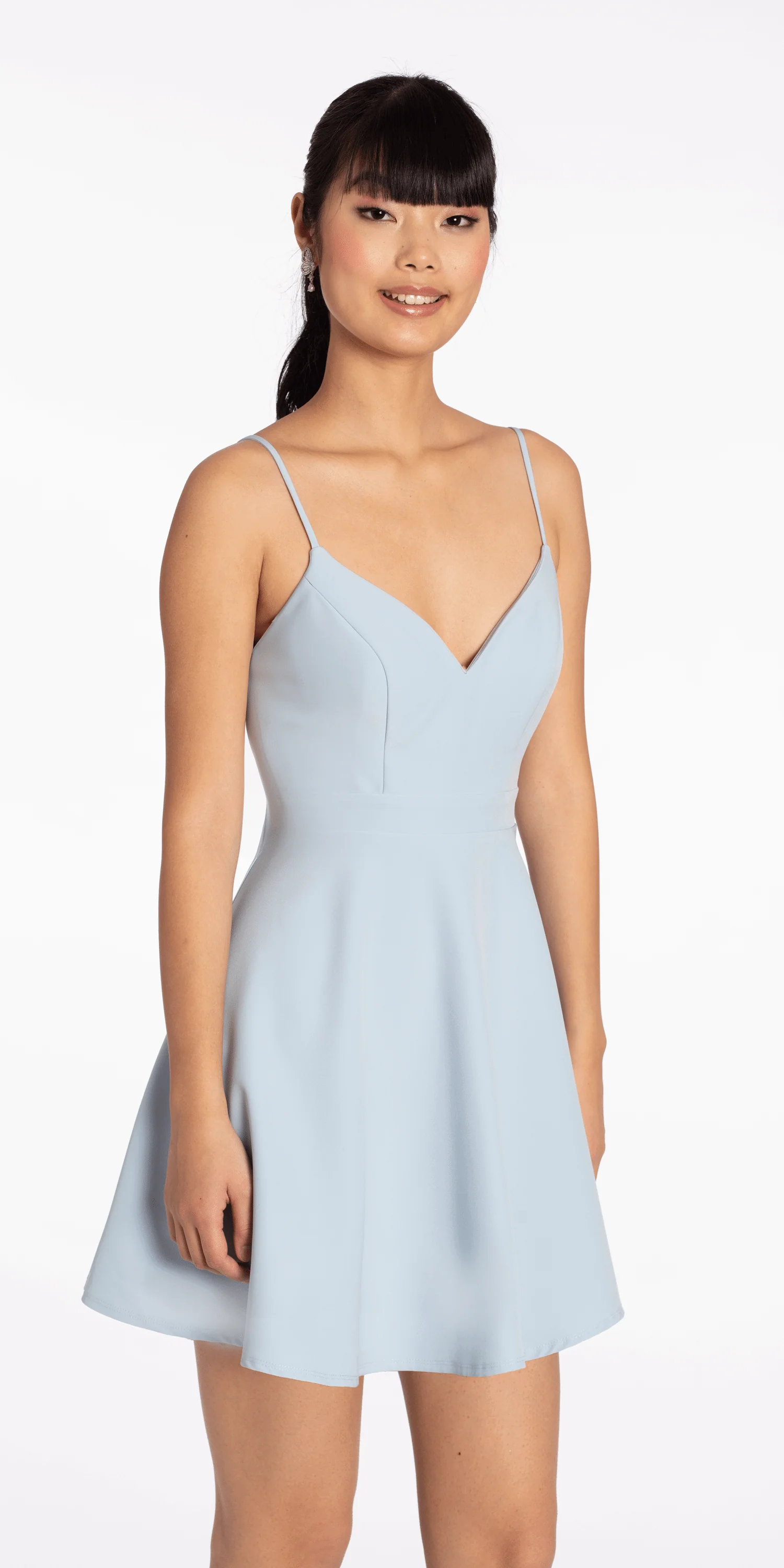 V Back Scuba Skater Dress with Pearl Bow