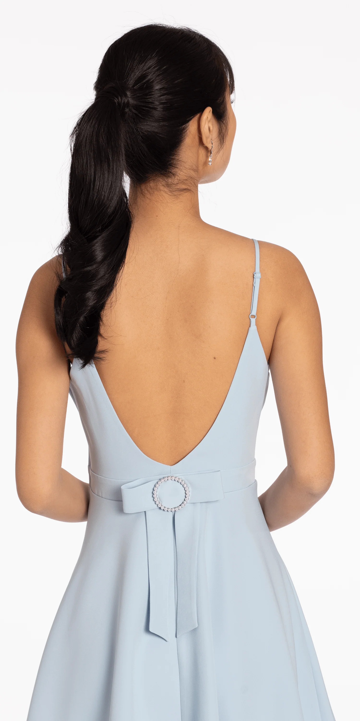 V Back Scuba Skater Dress with Pearl Bow - Image 3